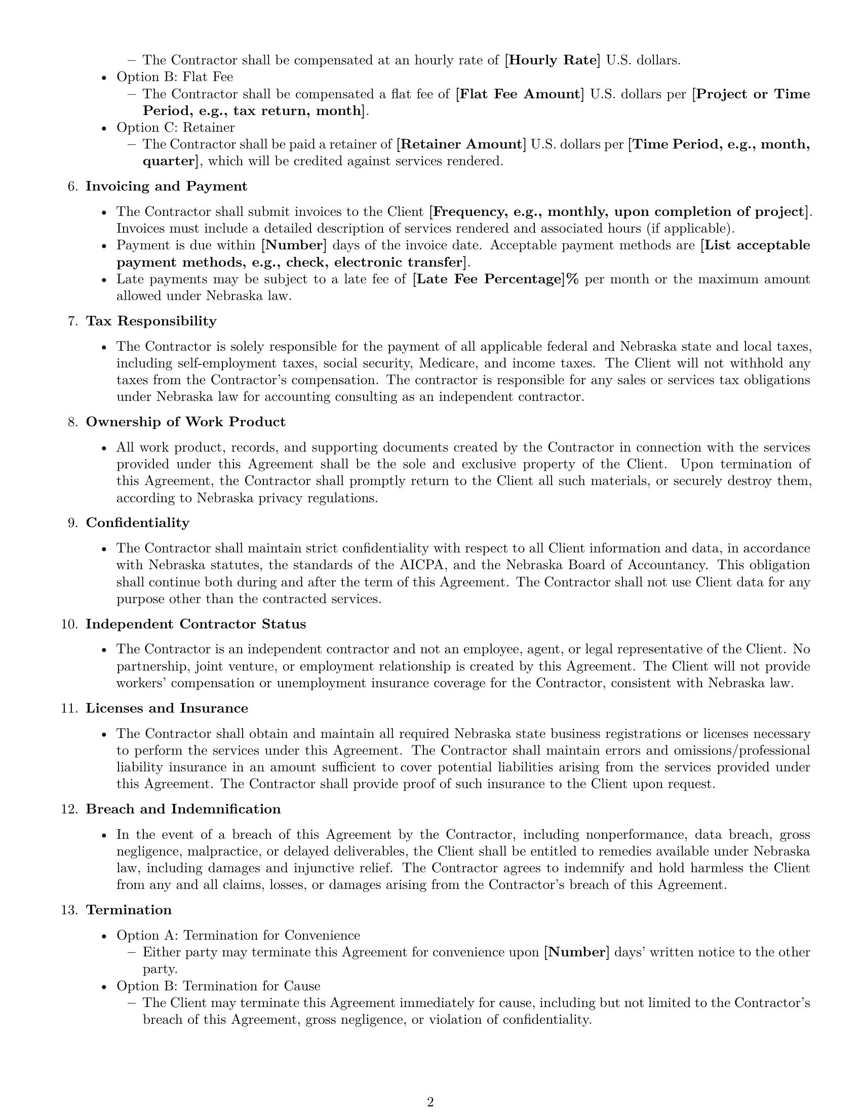 Preview page 2 of Free Nebraska accounting independent contractor agreement template