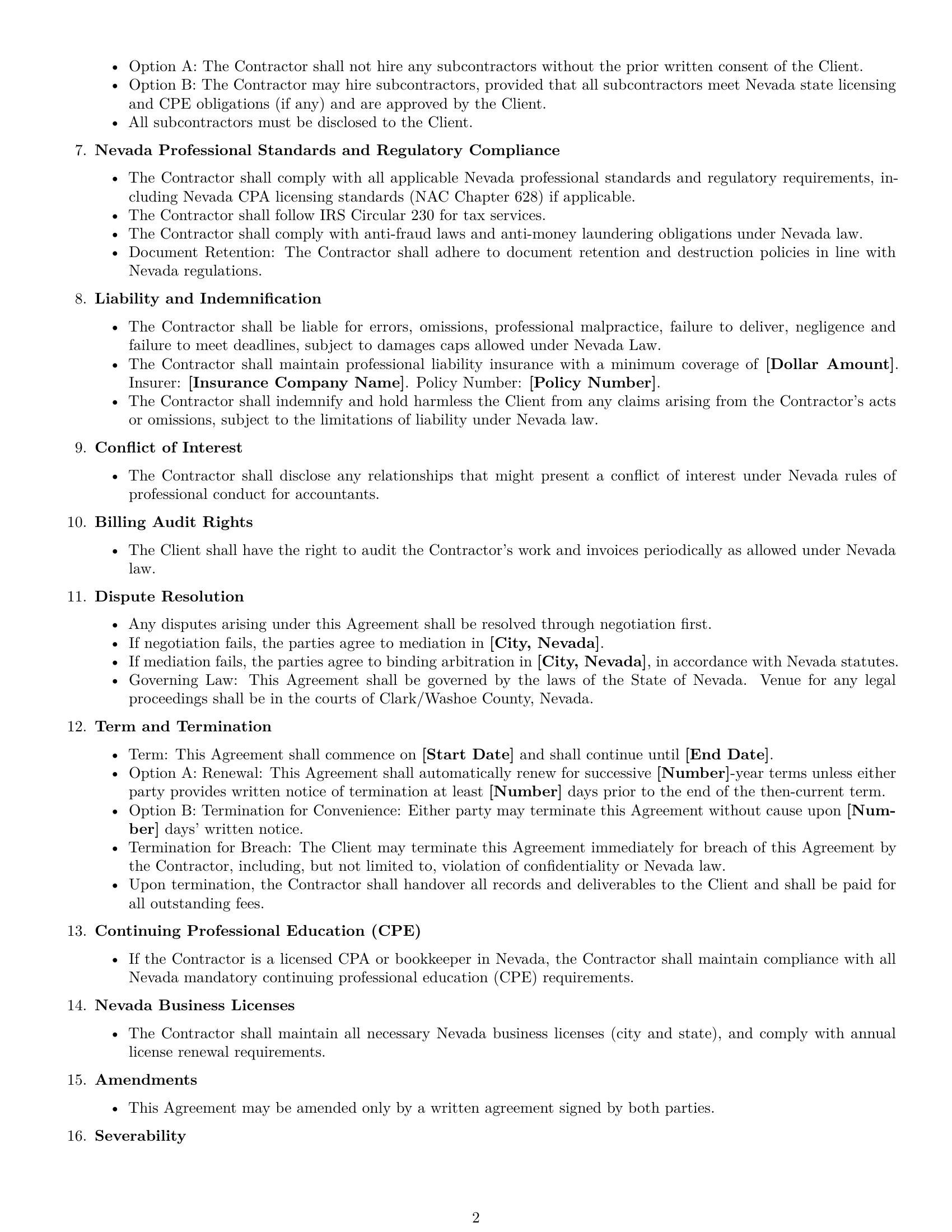 Preview page 2 of Free Nevada accounting independent contractor agreement template