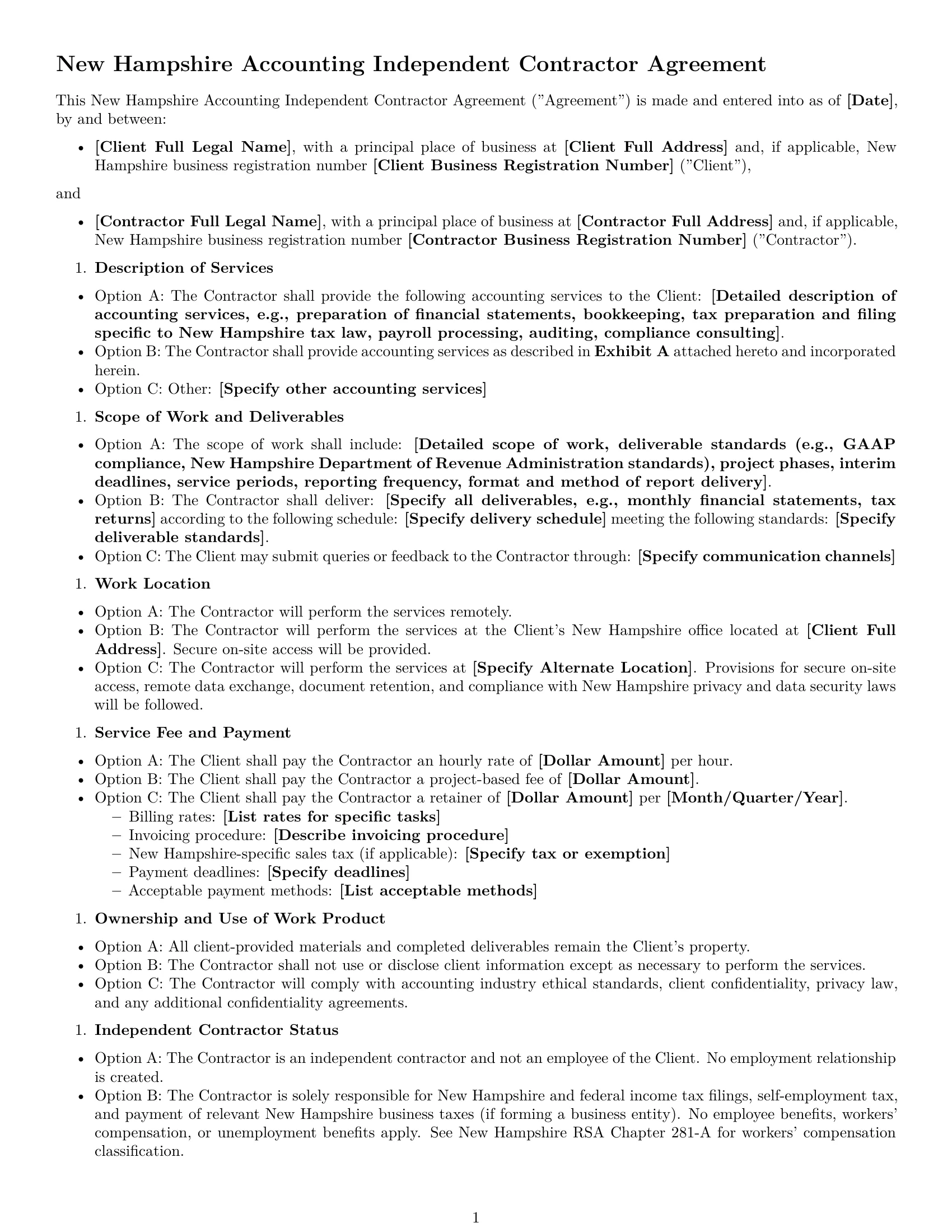Preview page 1 of Free New Hampshire accounting independent contractor agreement template