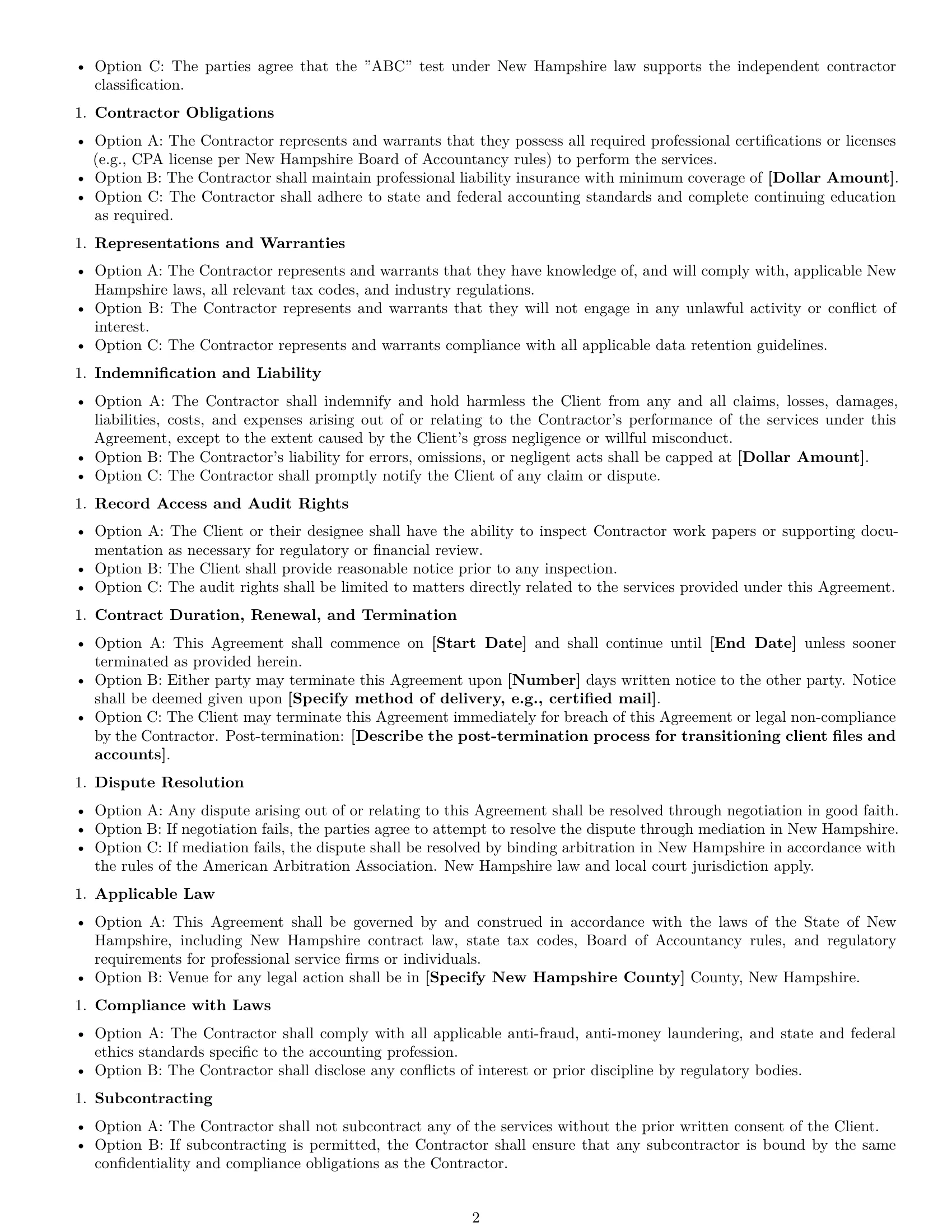 Preview page 2 of Free New Hampshire accounting independent contractor agreement template
