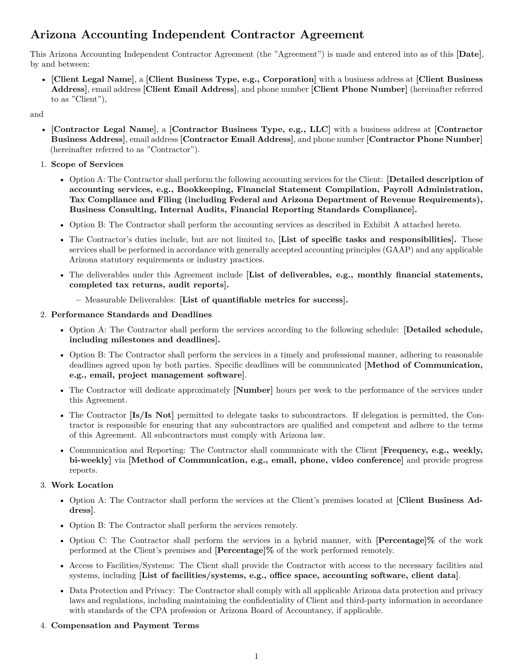 Preview page 1 of Free Arizona accounting independent contractor agreement template