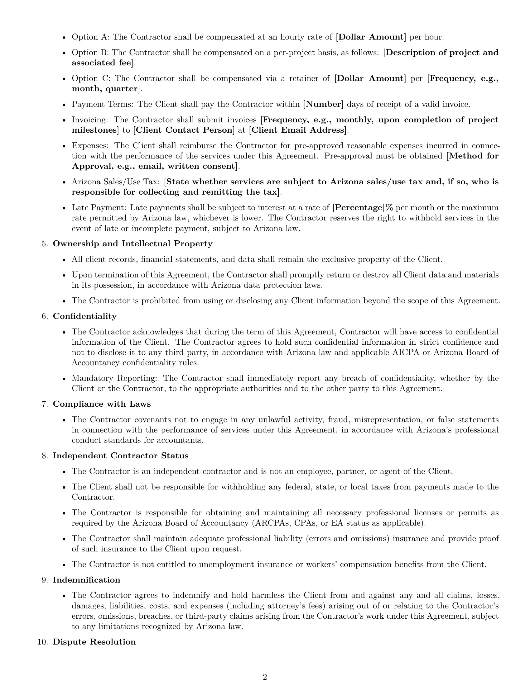 Preview page 2 of Free Arizona accounting independent contractor agreement template