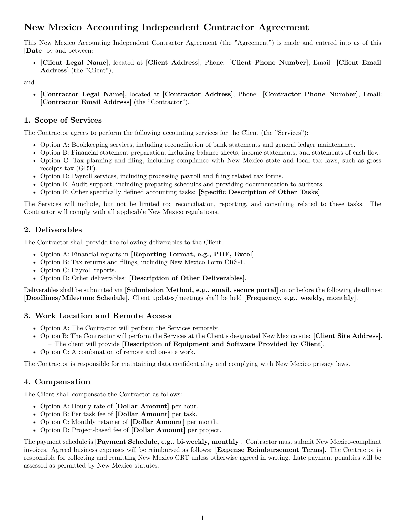 Preview page 1 of Free New Mexico accounting independent contractor agreement template