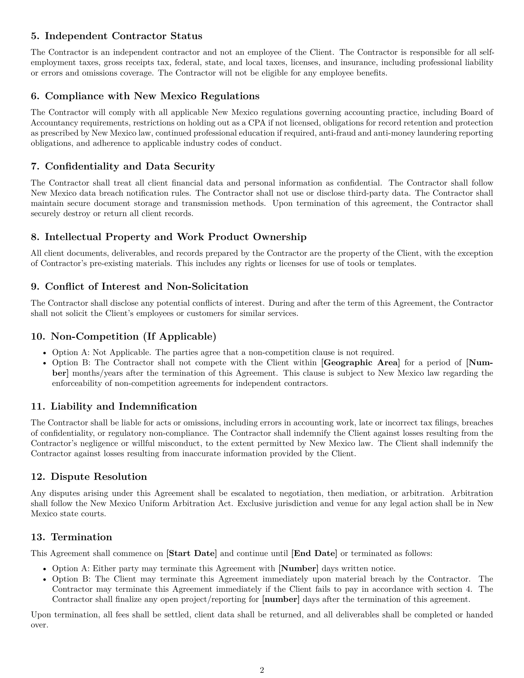 Preview page 2 of Free New Mexico accounting independent contractor agreement template