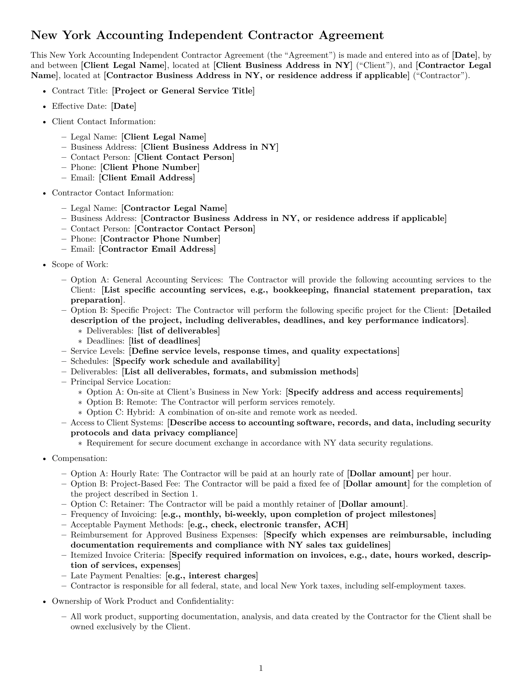 Preview page 1 of Free New York accounting independent contractor agreement template