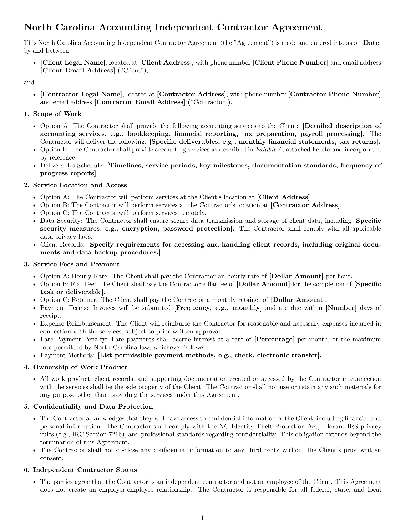 Preview page 1 of Free North Carolina accounting independent contractor agreement template