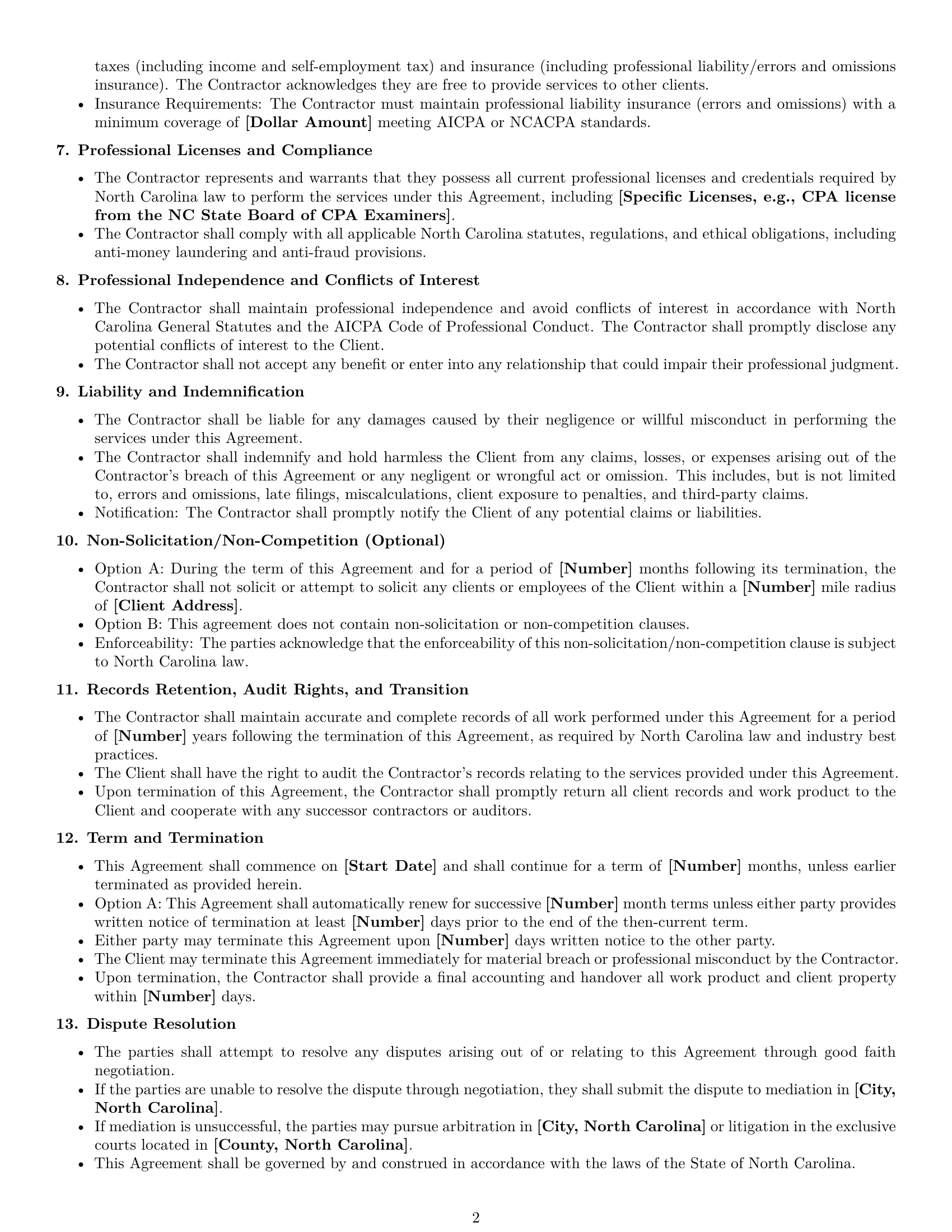 Preview page 2 of Free North Carolina accounting independent contractor agreement template