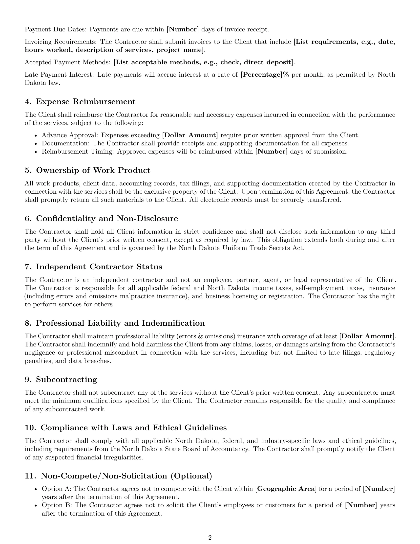 Preview page 2 of Free North Dakota accounting independent contractor agreement template