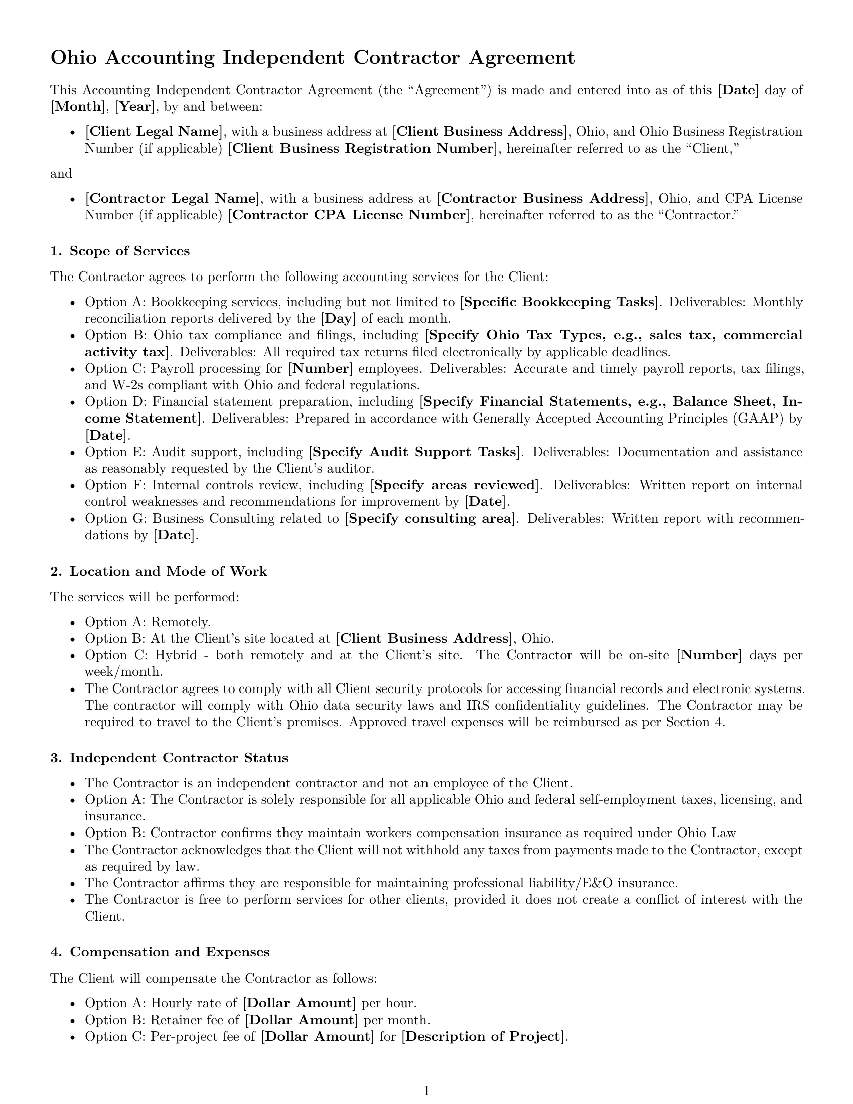 Preview page 1 of Free Ohio accounting independent contractor agreement template