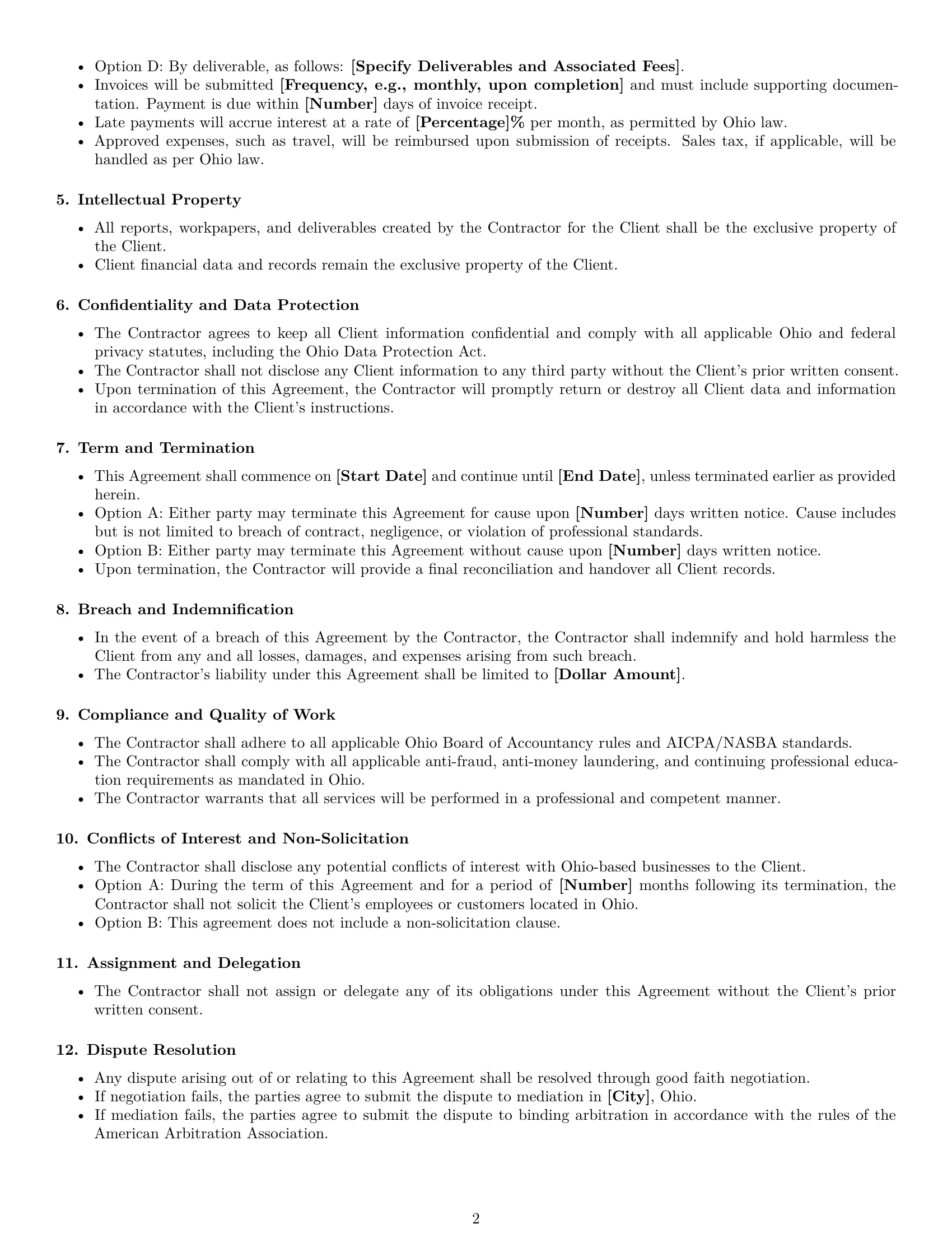 Preview page 2 of Free Ohio accounting independent contractor agreement template