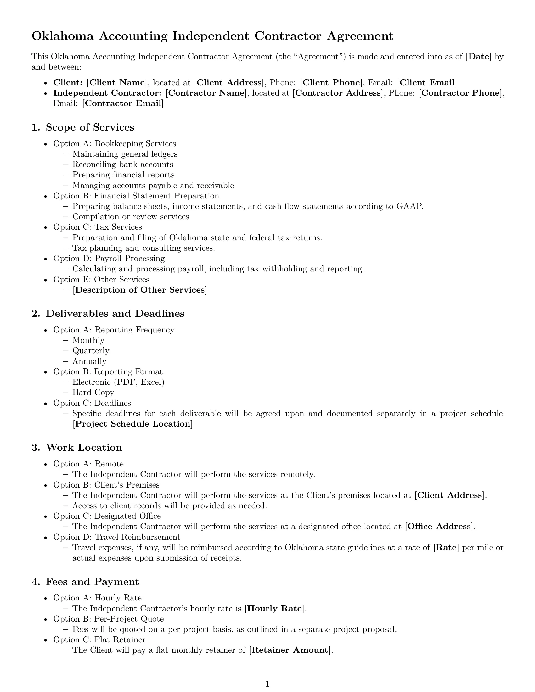 Preview page 1 of Free Oklahoma accounting independent contractor agreement template