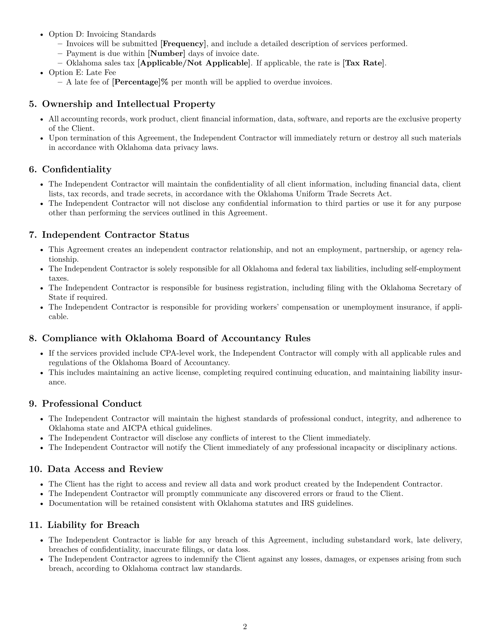 Preview page 2 of Free Oklahoma accounting independent contractor agreement template