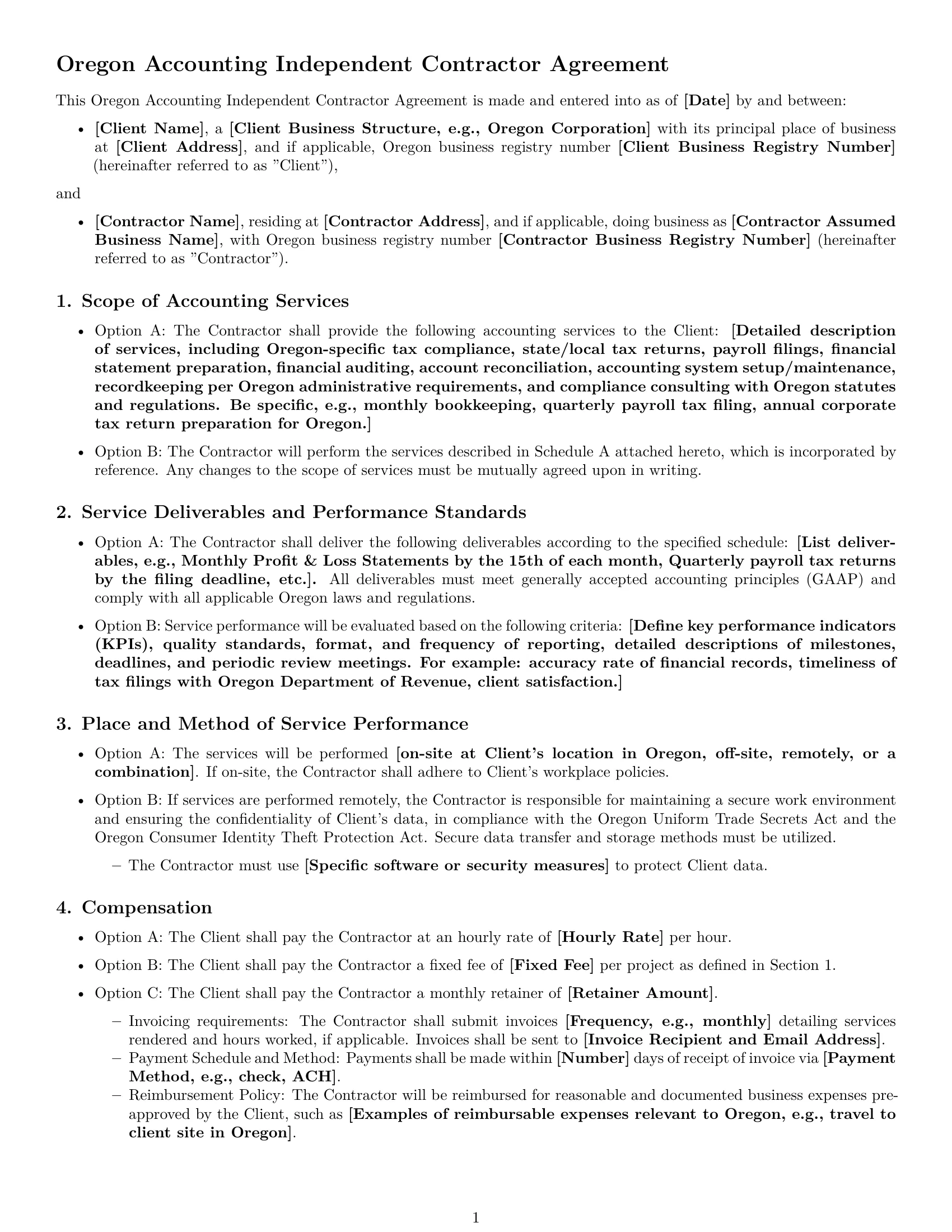 Preview page 1 of Free Oregon accounting independent contractor agreement template