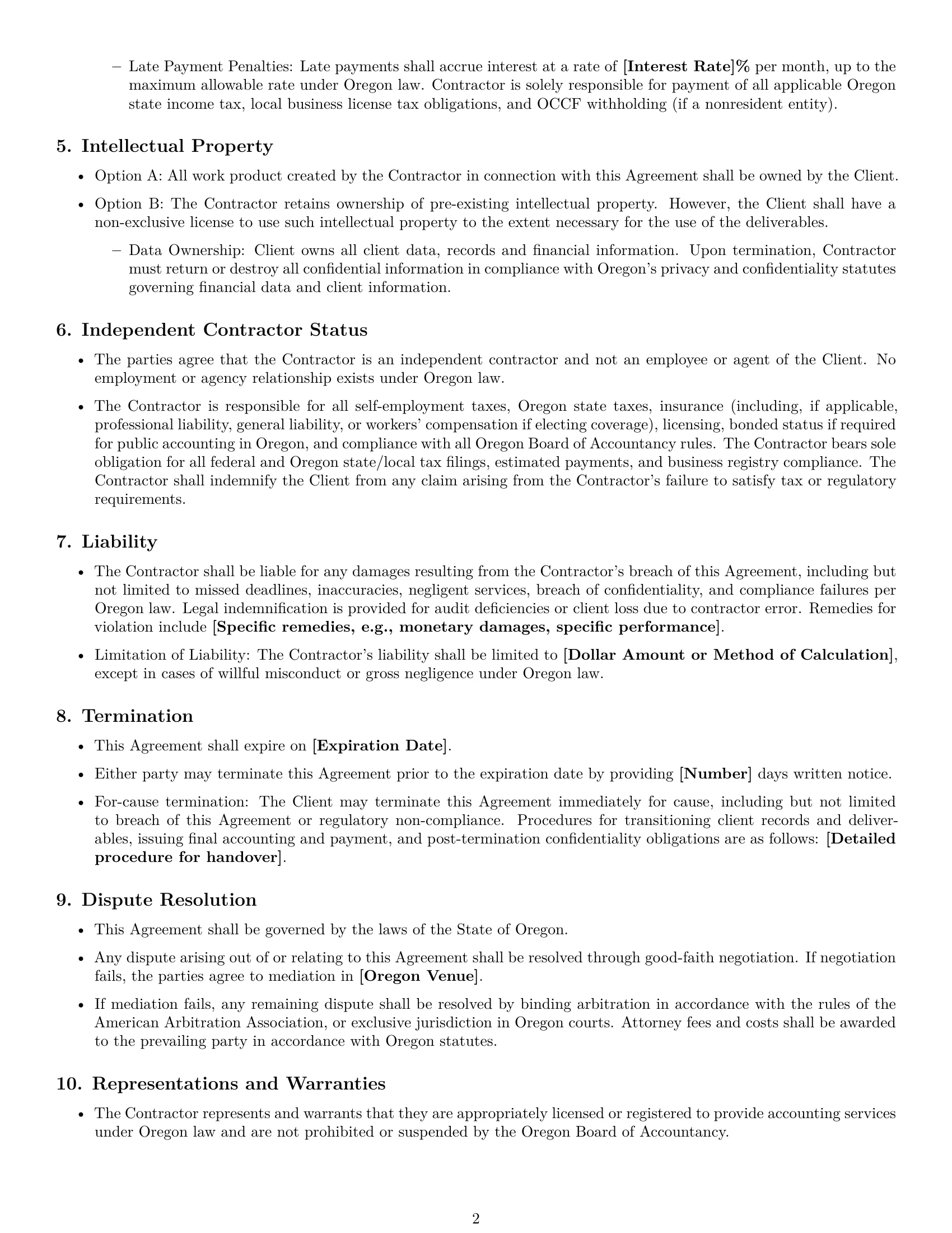 Preview page 2 of Free Oregon accounting independent contractor agreement template