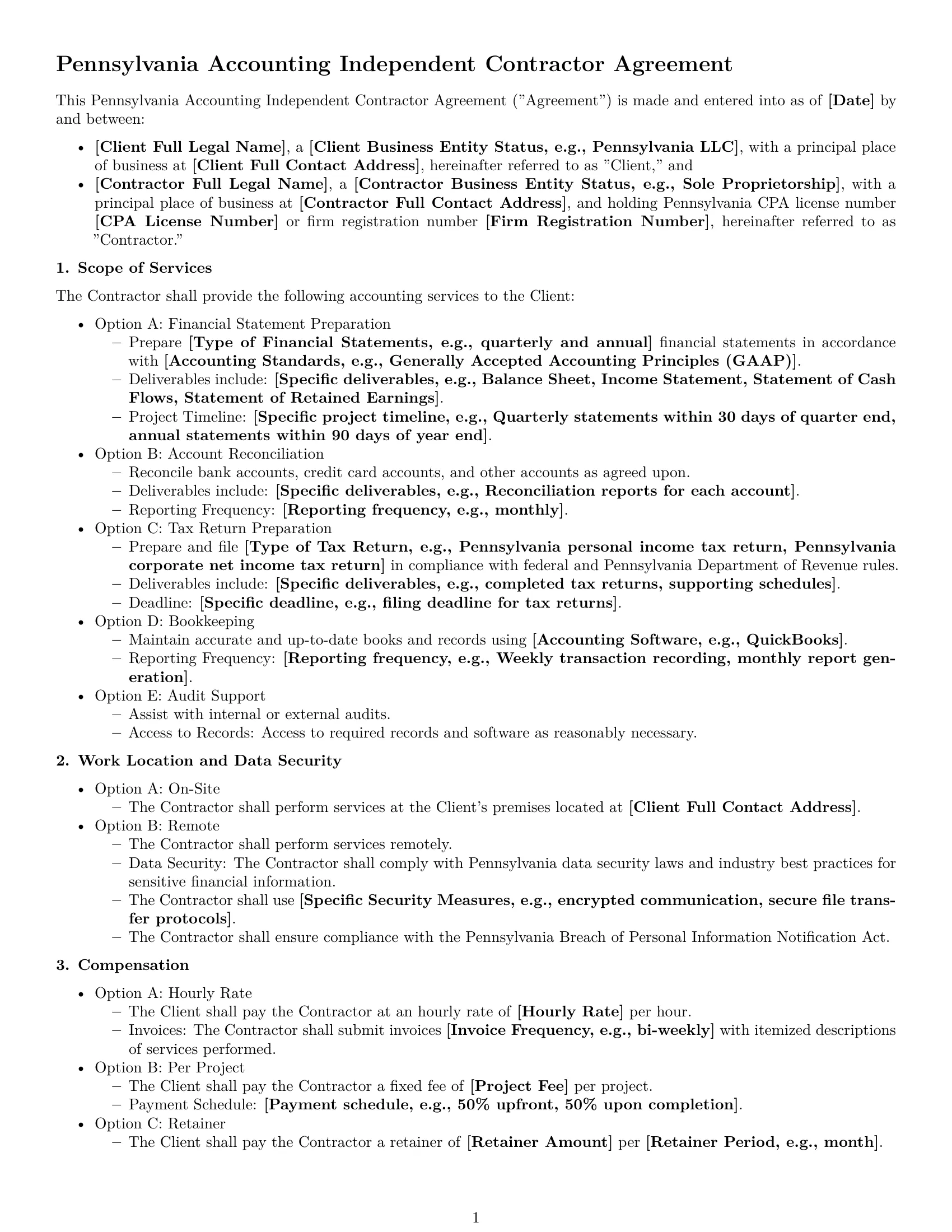 Preview page 1 of Free Pennsylvania accounting independent contractor agreement template
