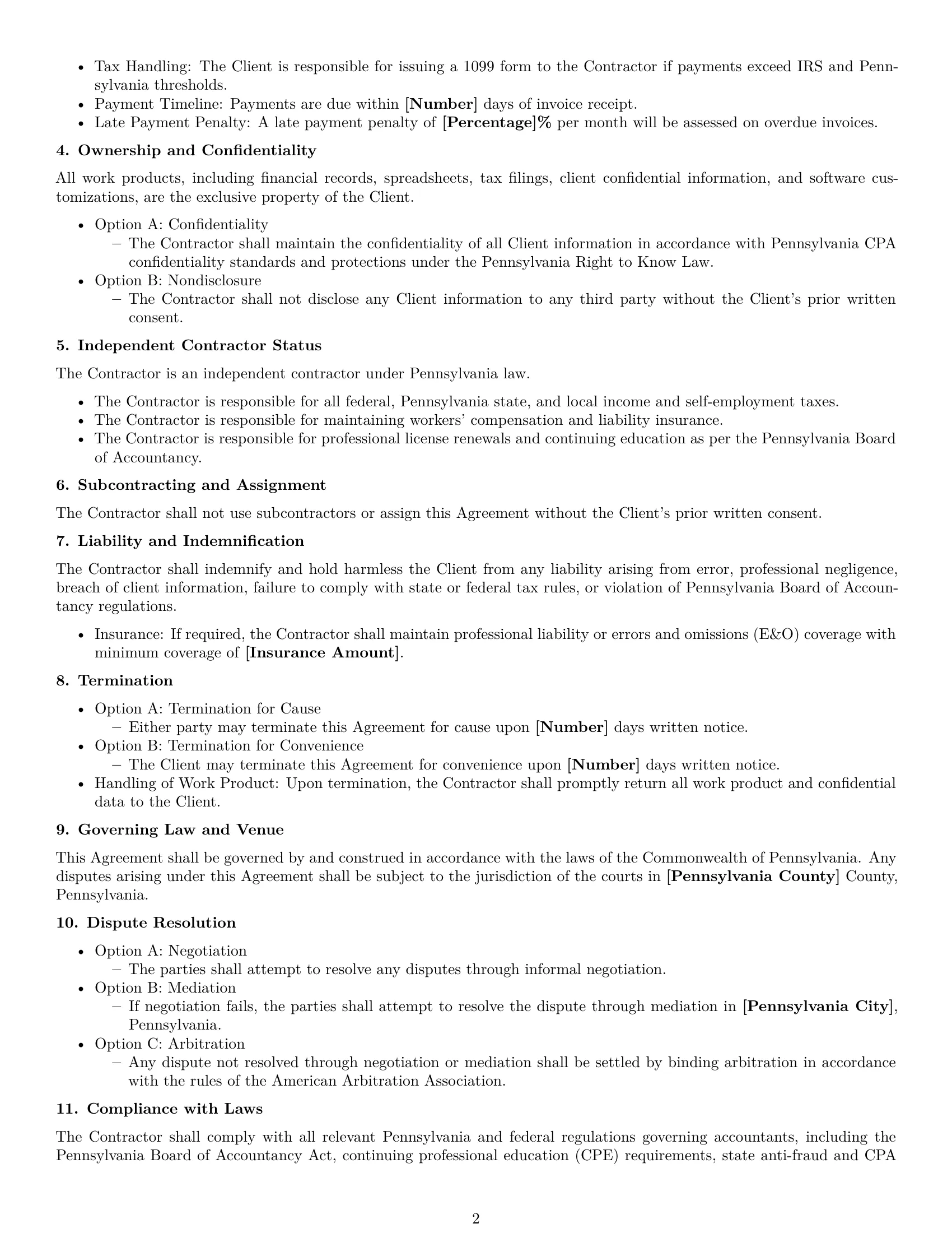 Preview page 2 of Free Pennsylvania accounting independent contractor agreement template