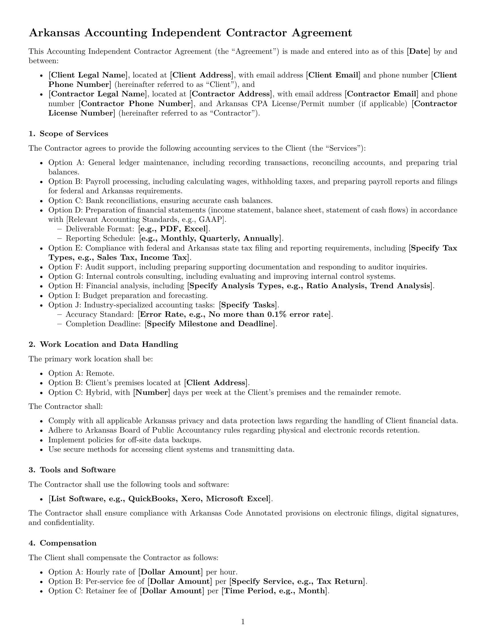 Preview page 1 of Free Arkansas accounting independent contractor agreement template