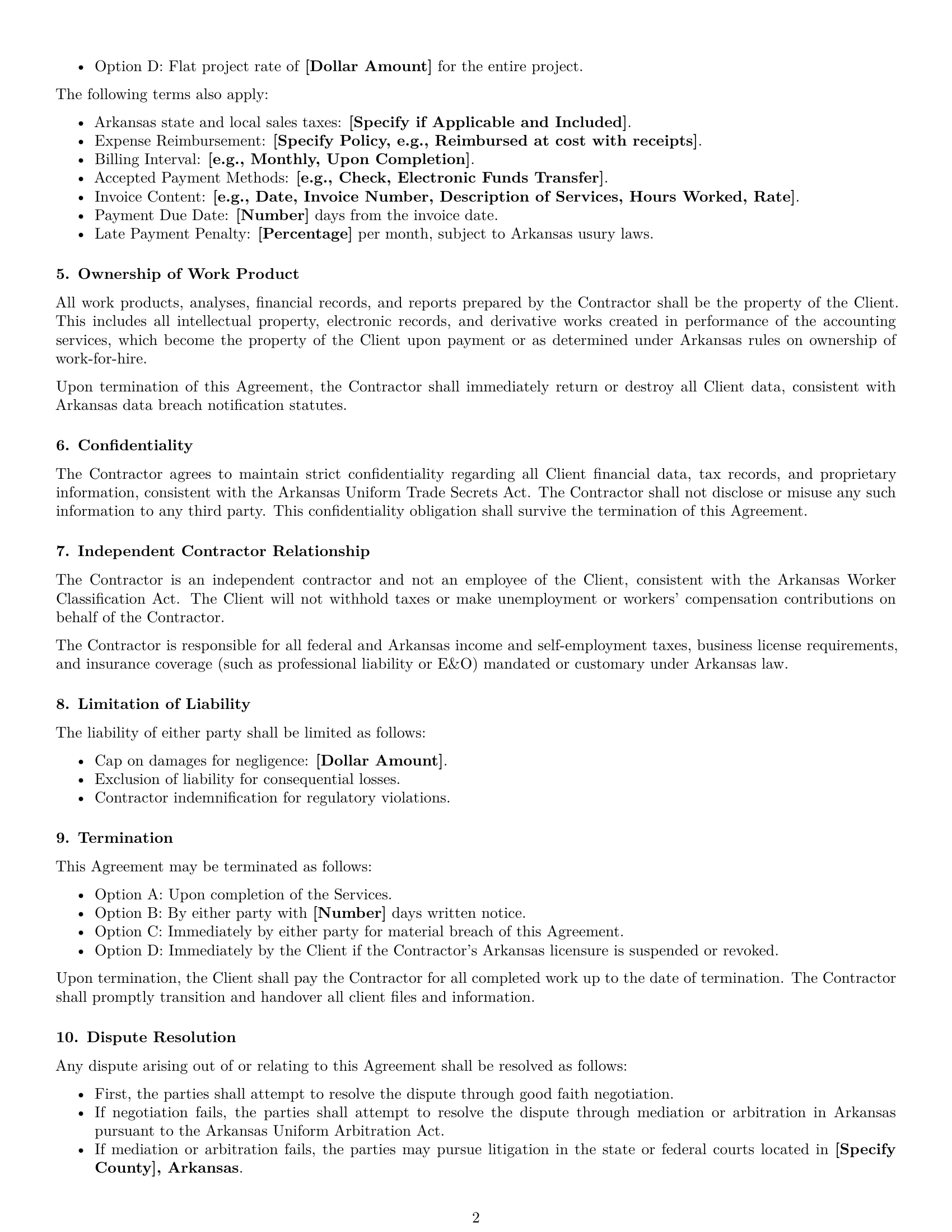 Preview page 2 of Free Arkansas accounting independent contractor agreement template