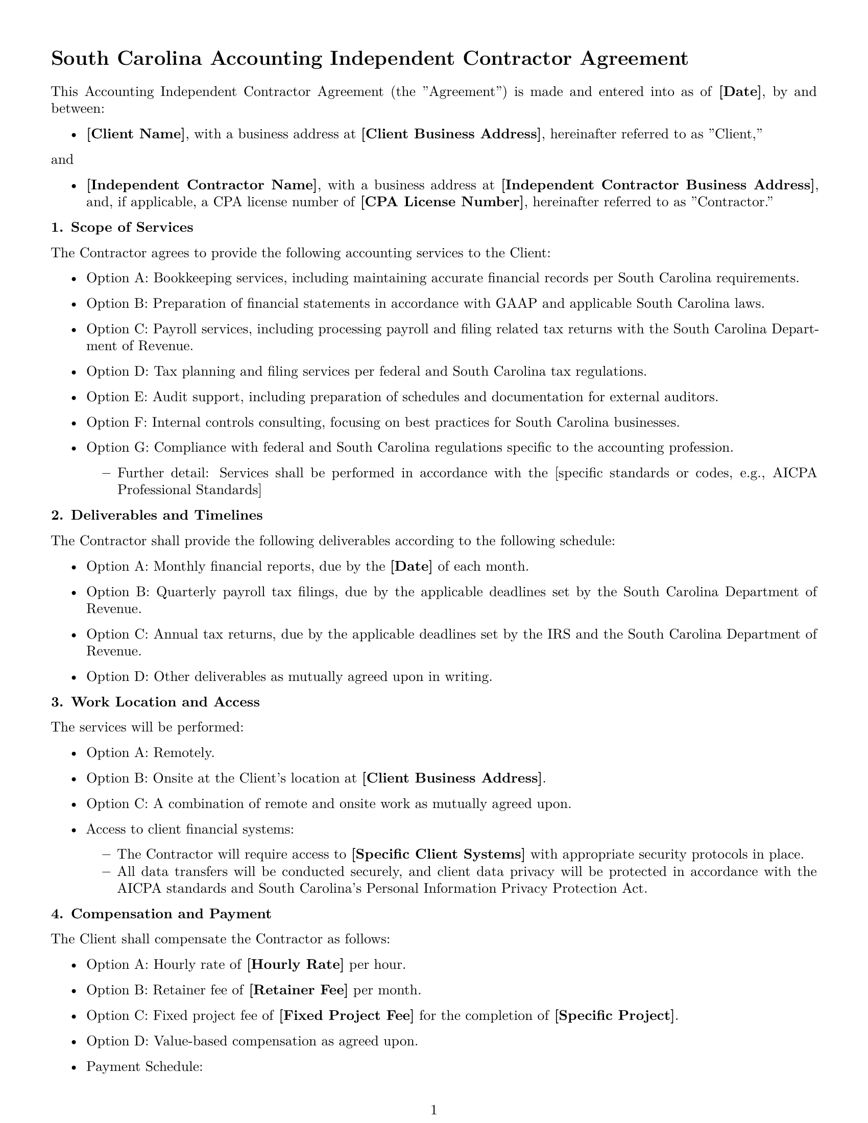 Preview page 1 of Free South Carolina accounting independent contractor agreement template