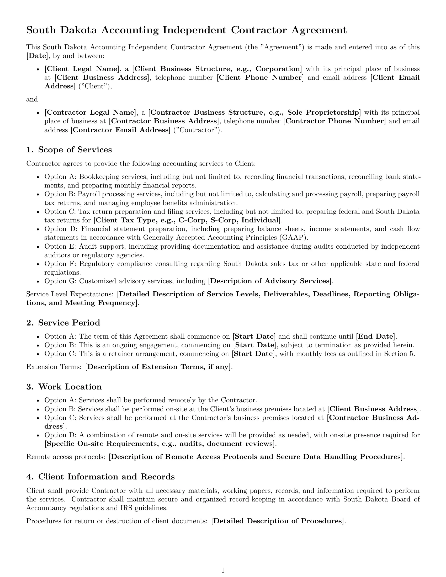 Preview page 1 of Free South Dakota accounting independent contractor agreement template