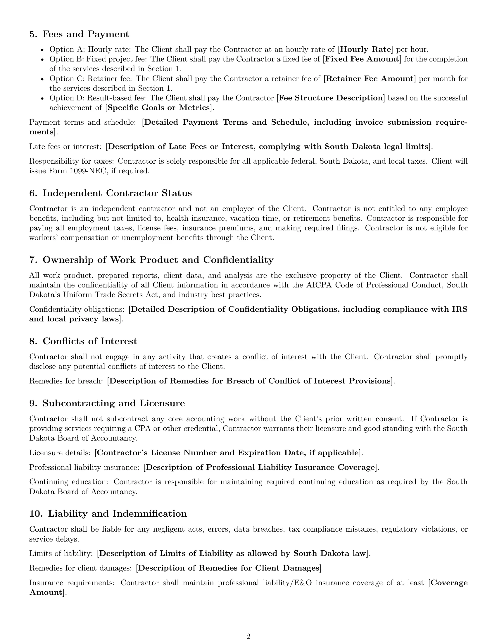 Preview page 2 of Free South Dakota accounting independent contractor agreement template