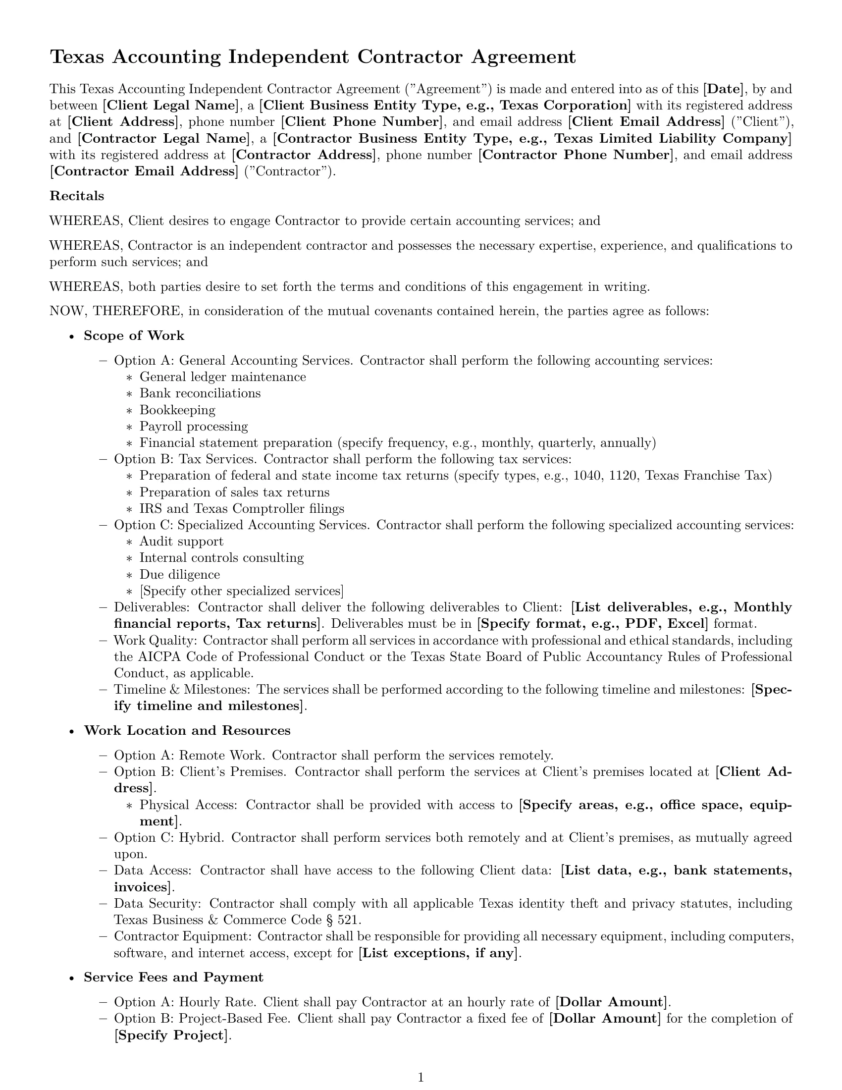 Preview page 1 of Free Texas accounting independent contractor agreement template