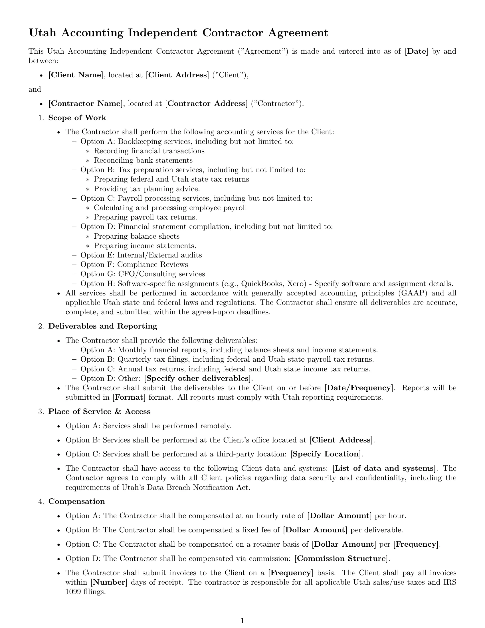 Preview page 1 of Free Utah accounting independent contractor agreement template