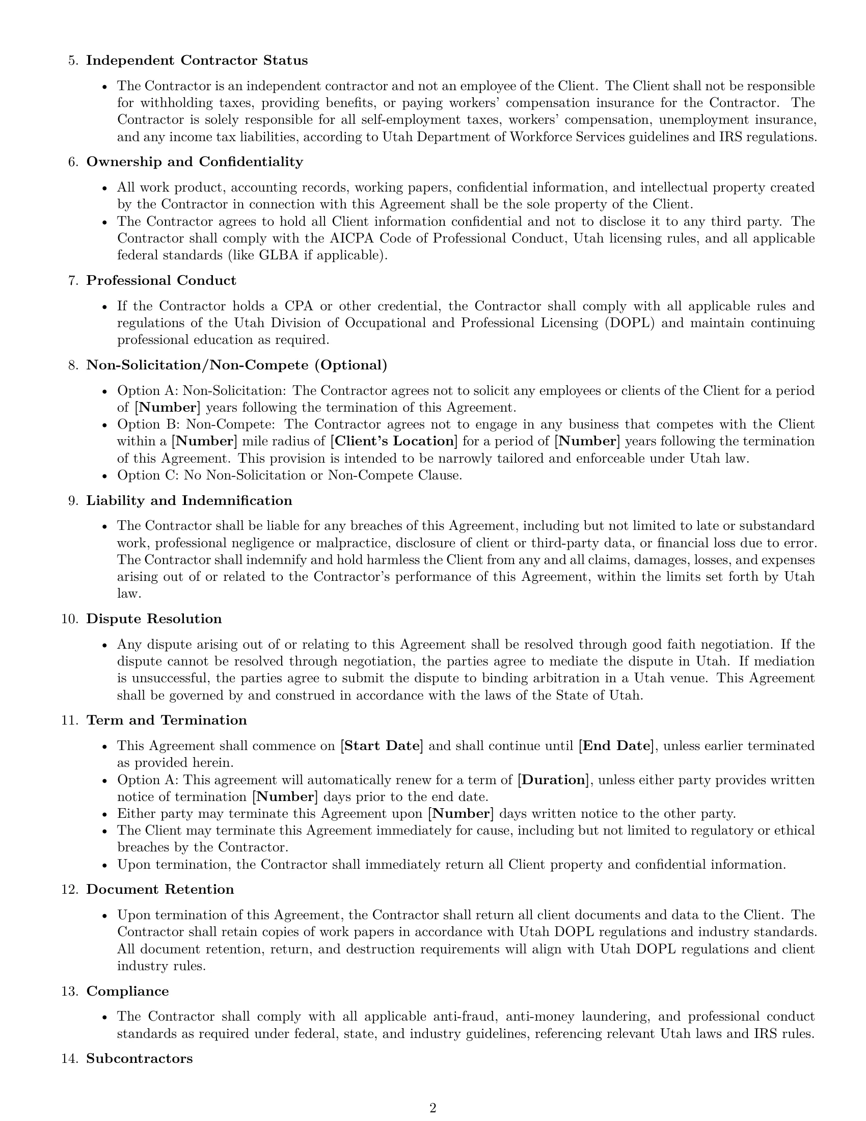 Preview page 2 of Free Utah accounting independent contractor agreement template