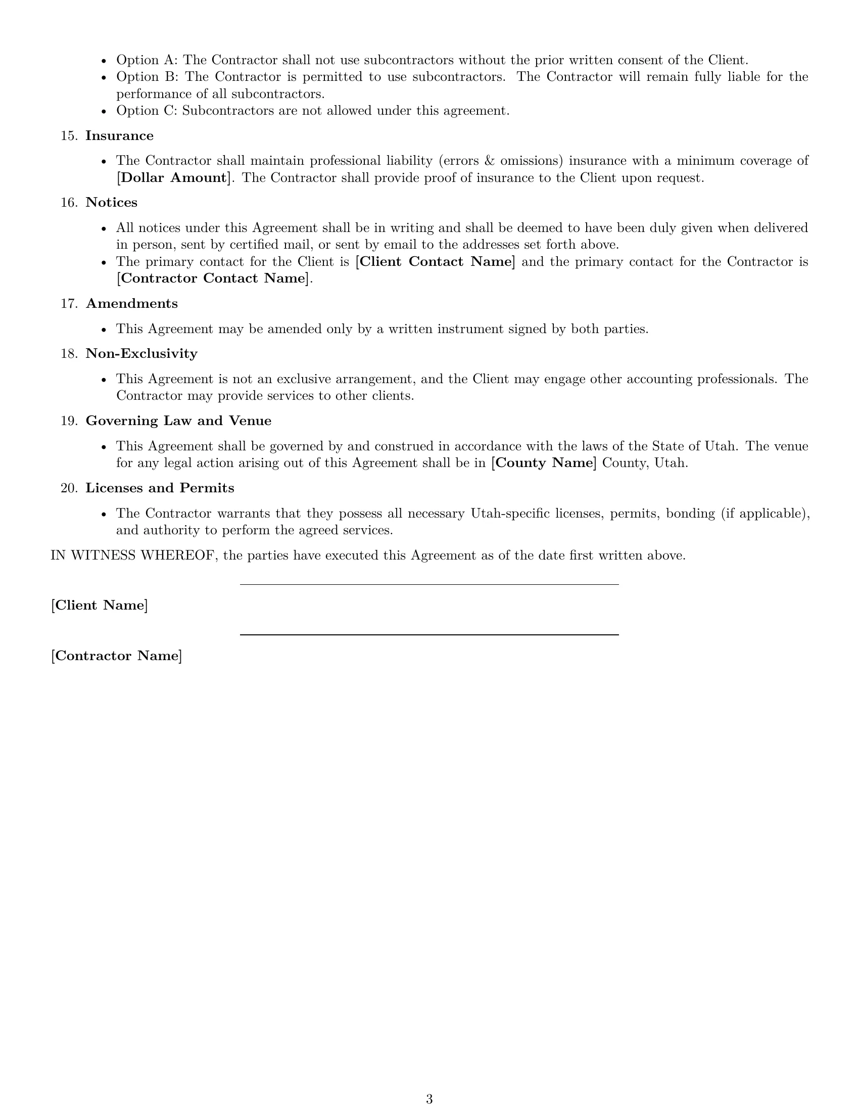 Preview page 3 of Free Utah accounting independent contractor agreement template