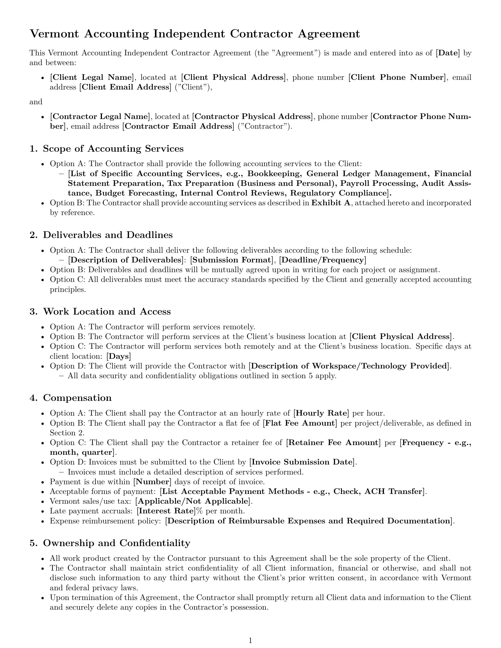 Preview page 1 of Free Vermont accounting independent contractor agreement template