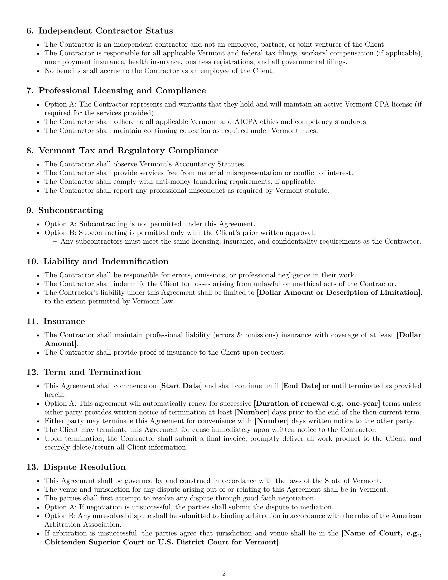 Preview page 2 of Free Vermont accounting independent contractor agreement template