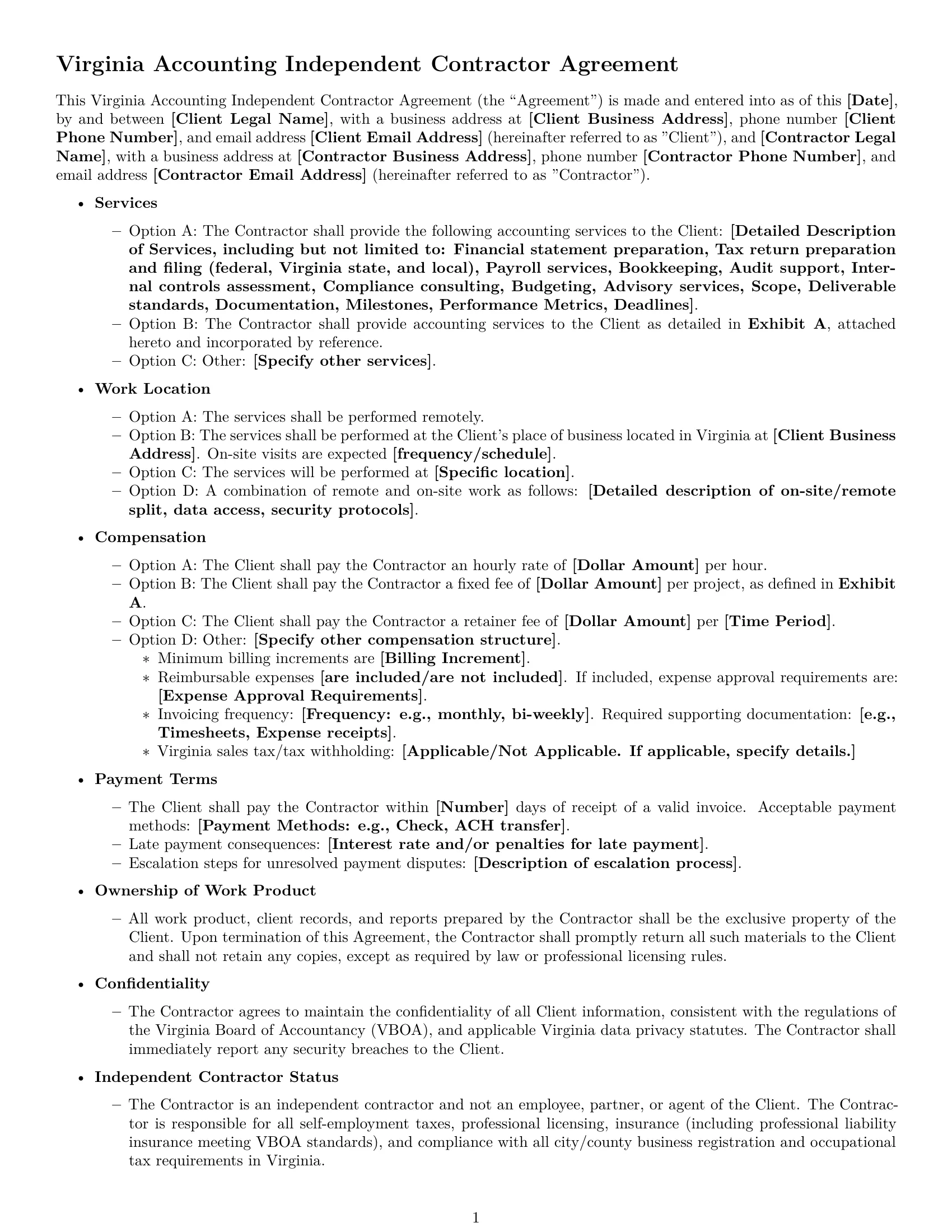Preview page 1 of Free Virginia accounting independent contractor agreement template