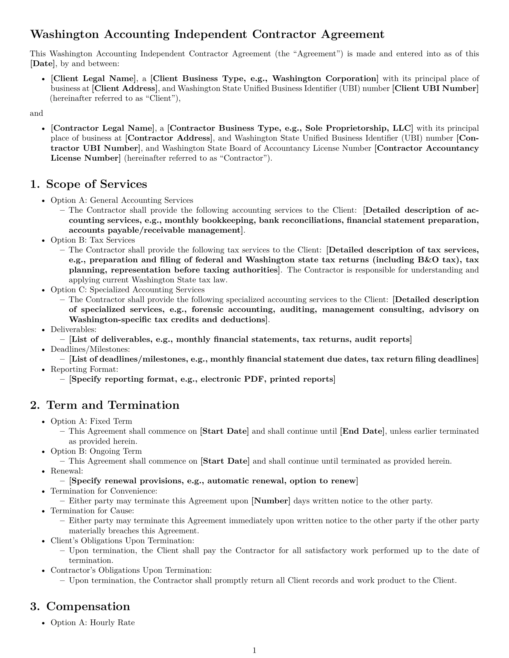 Preview page 1 of Free Washington accounting independent contractor agreement template