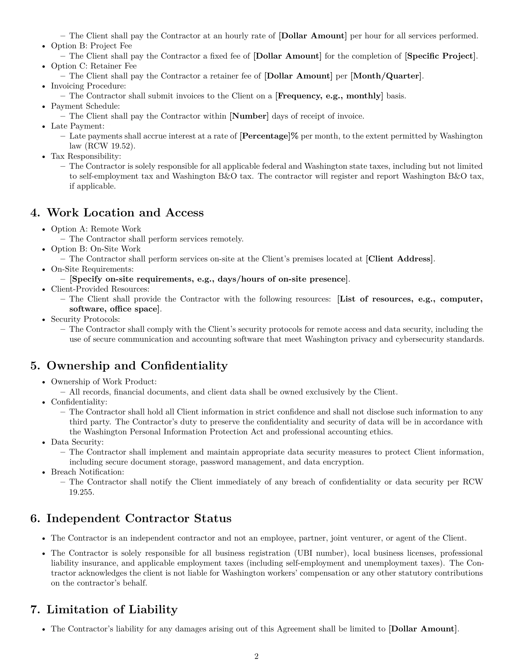 Preview page 2 of Free Washington accounting independent contractor agreement template