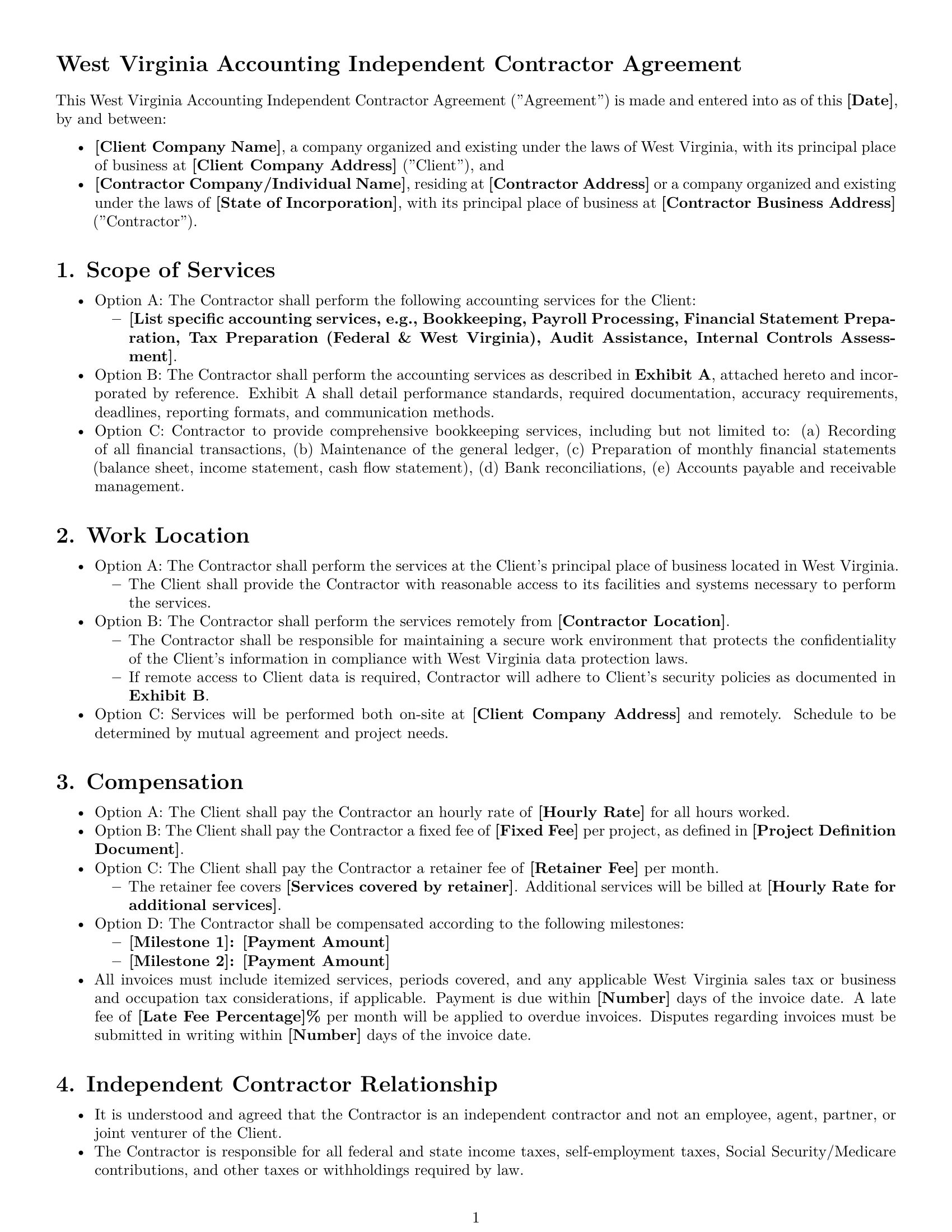 Preview page 1 of Free West Virginia accounting independent contractor agreement template