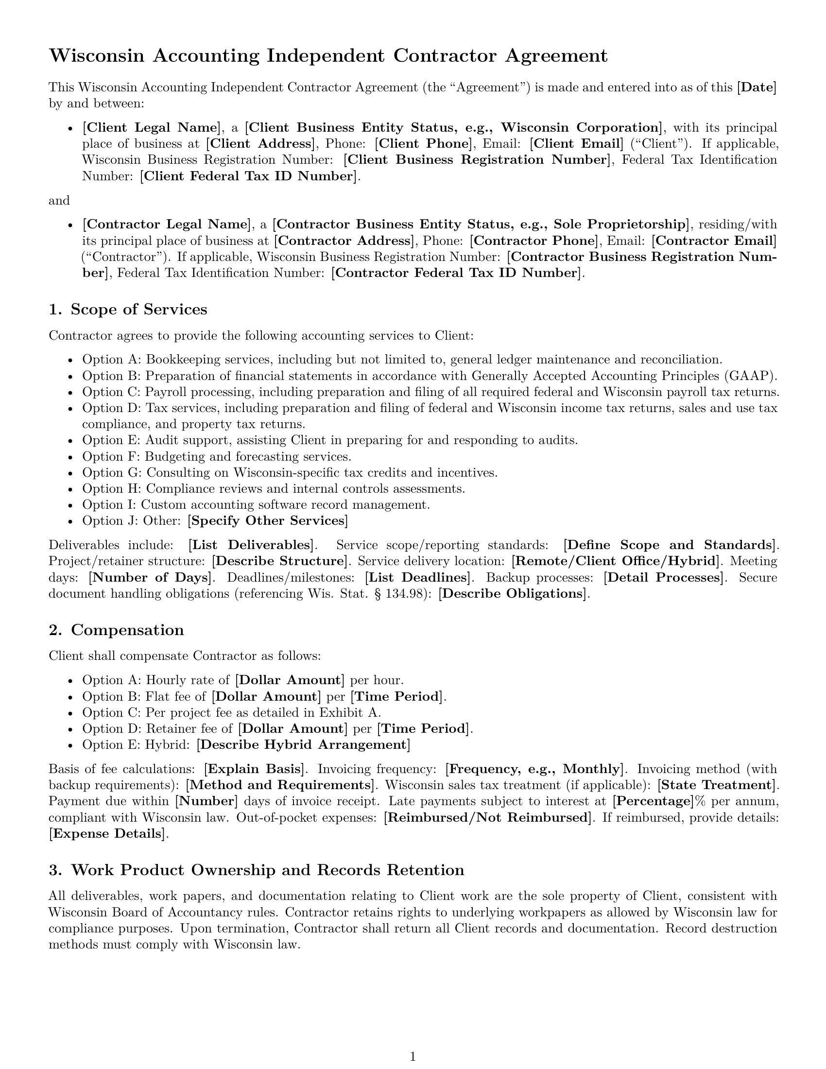 Preview page 1 of Free Wisconsin accounting independent contractor agreement template