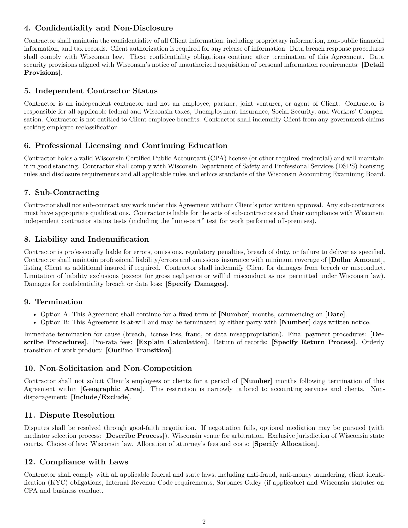 Preview page 2 of Free Wisconsin accounting independent contractor agreement template