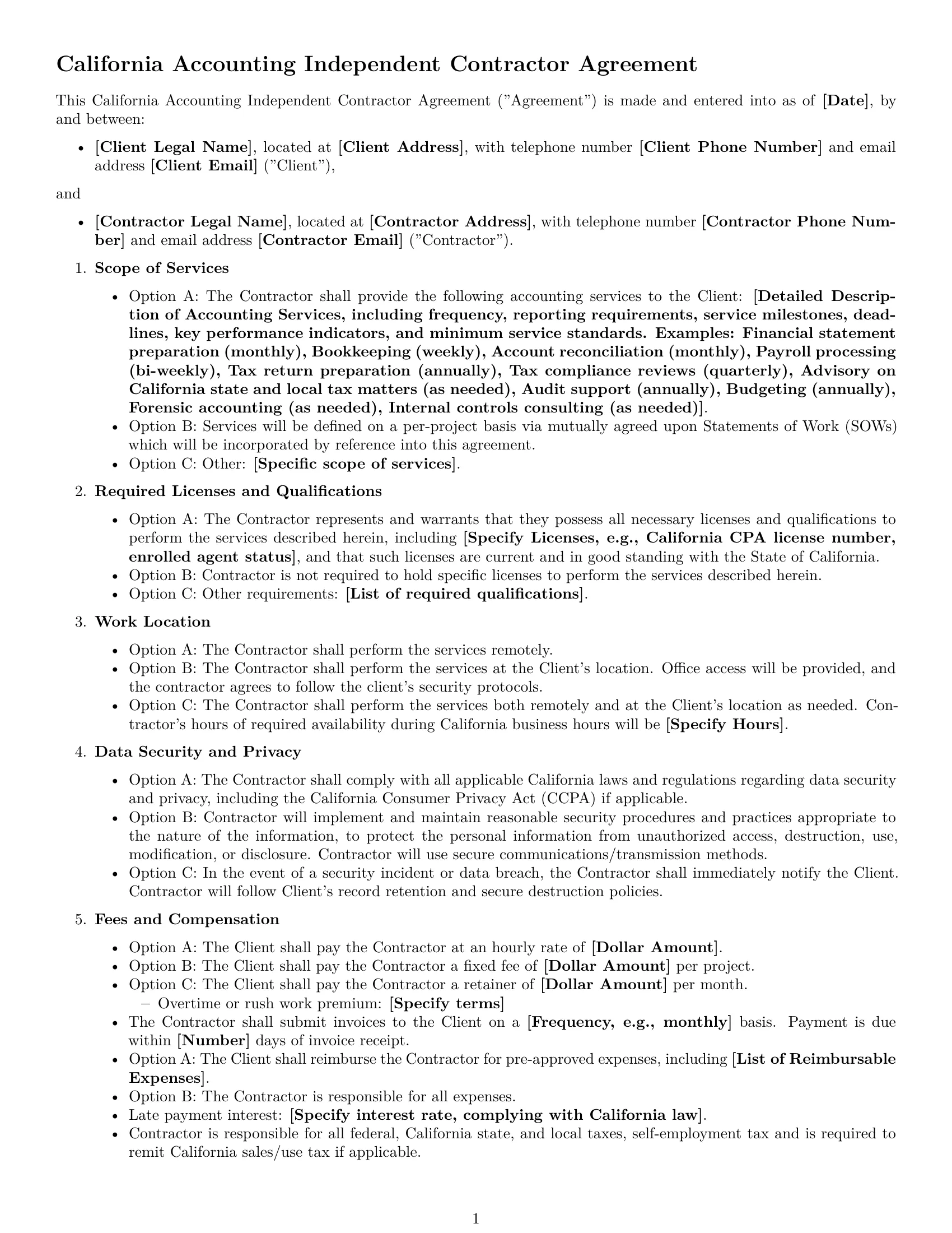 Preview page 1 of Free California accounting independent contractor agreement template