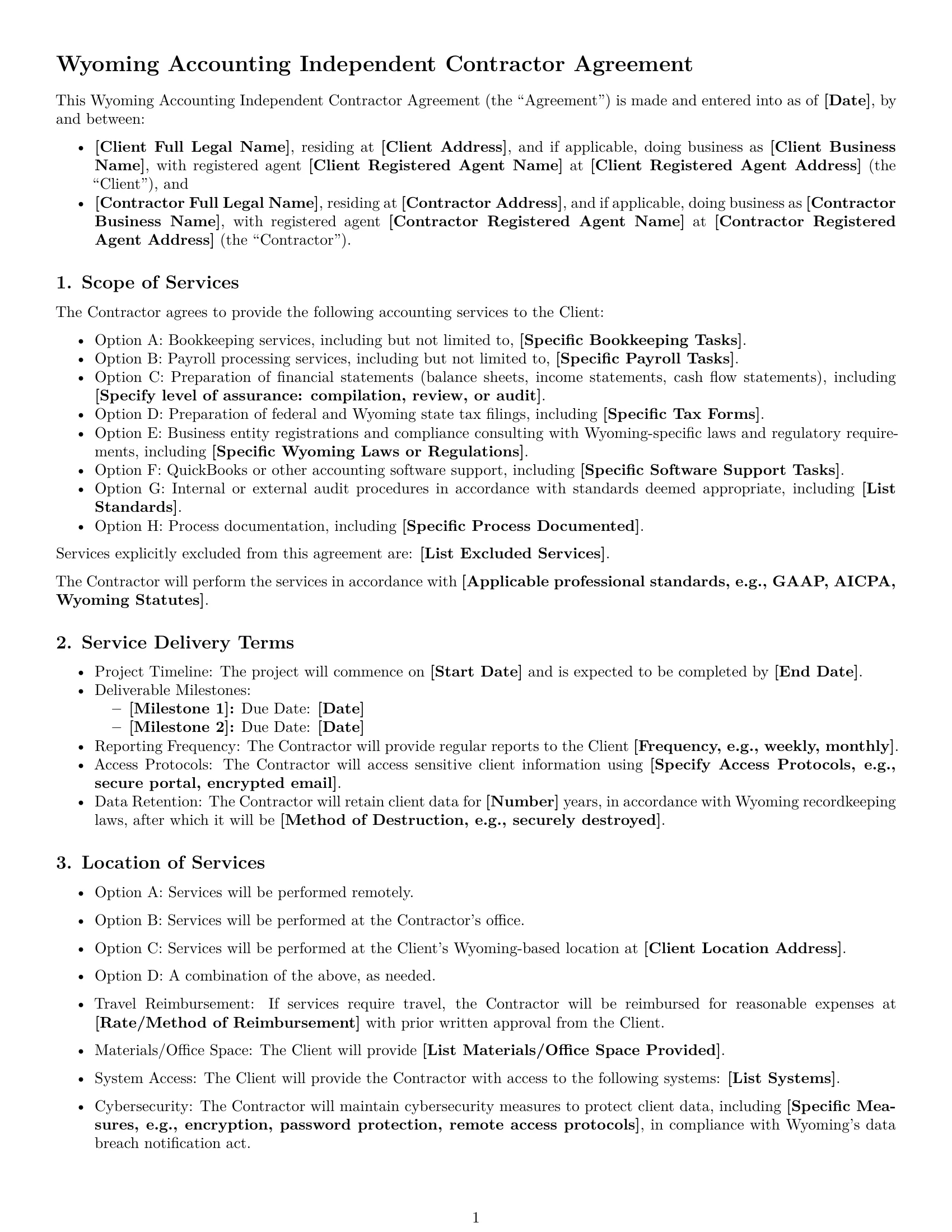 Preview page 1 of Free Wyoming accounting independent contractor agreement template