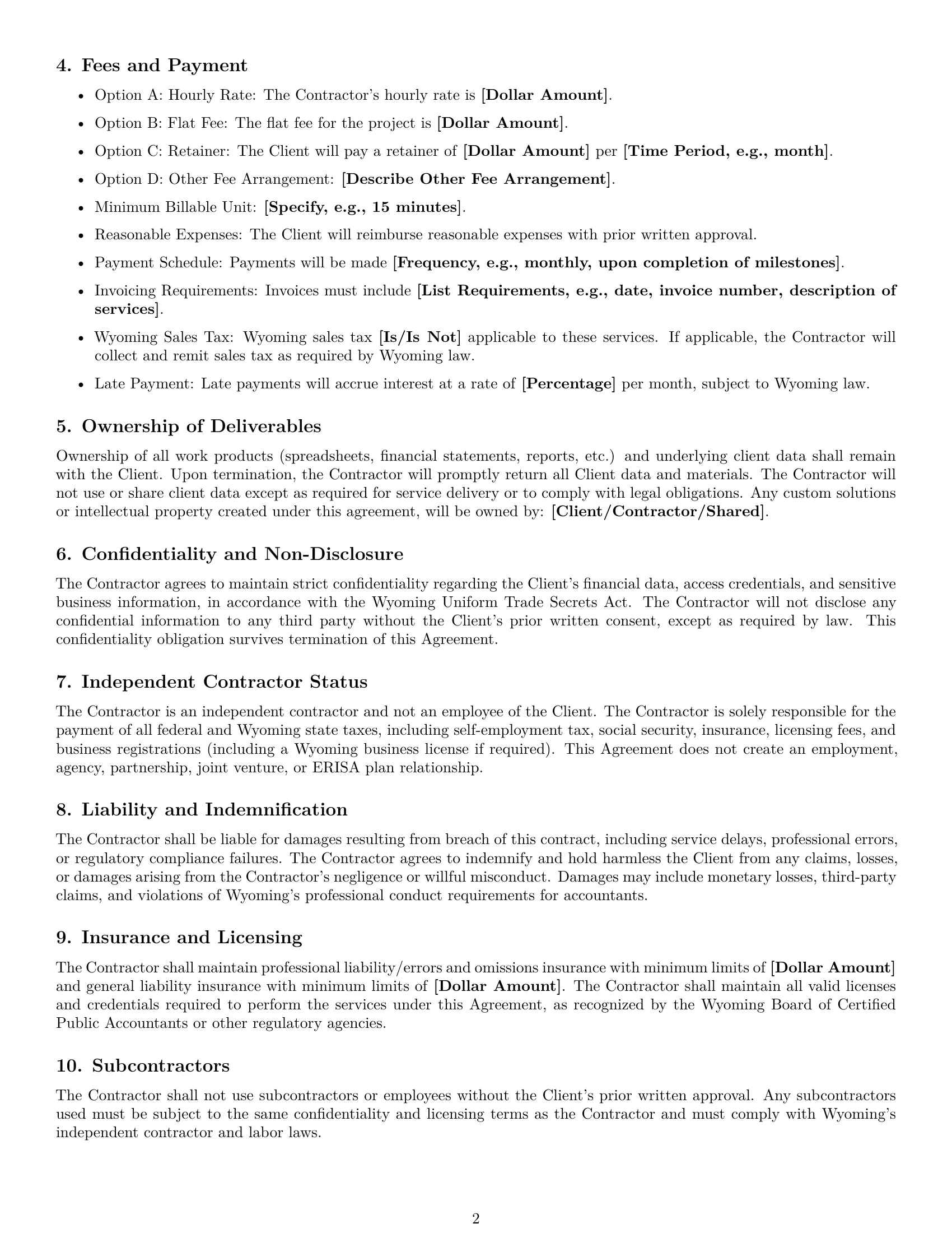 Preview page 2 of Free Wyoming accounting independent contractor agreement template