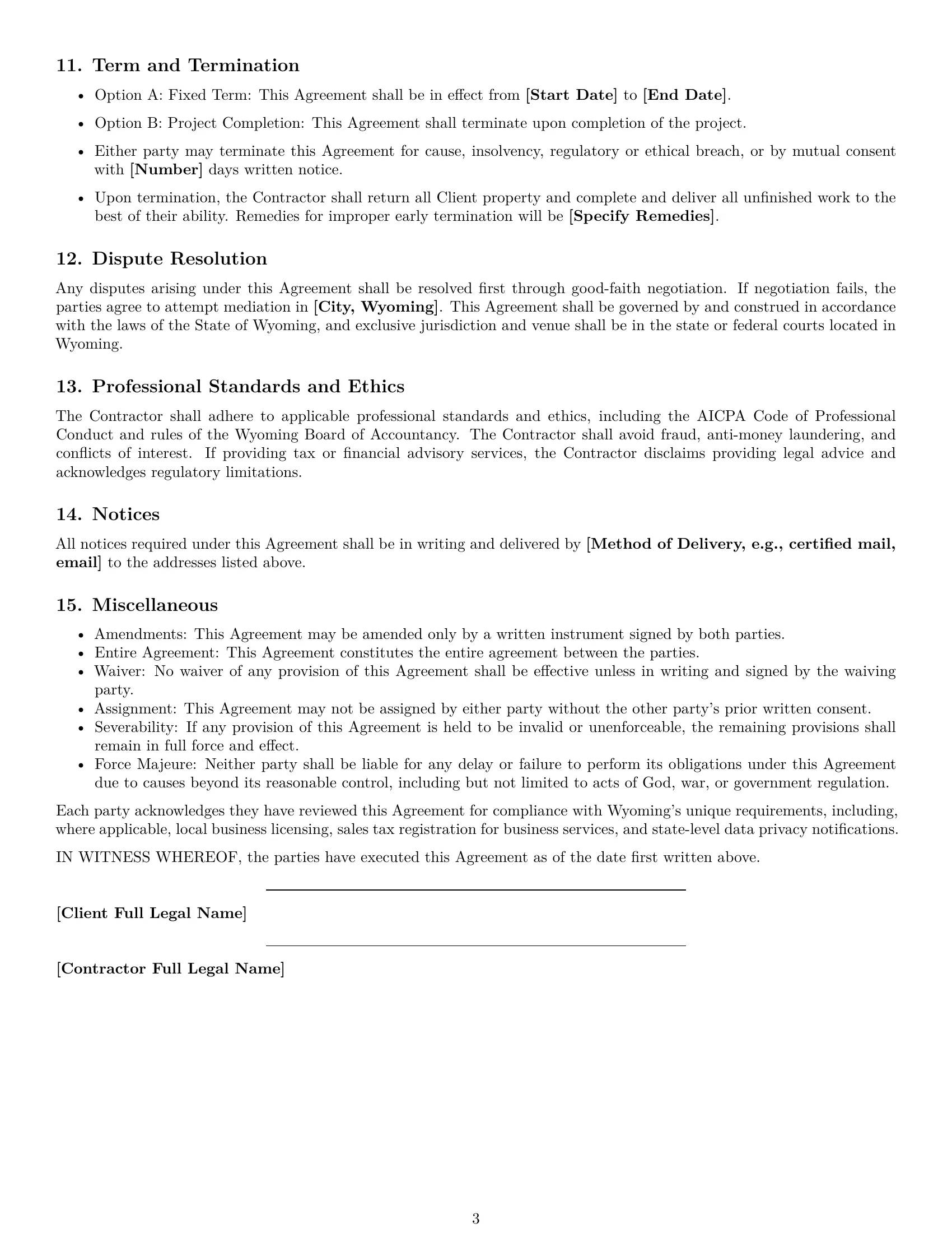 Preview page 3 of Free Wyoming accounting independent contractor agreement template