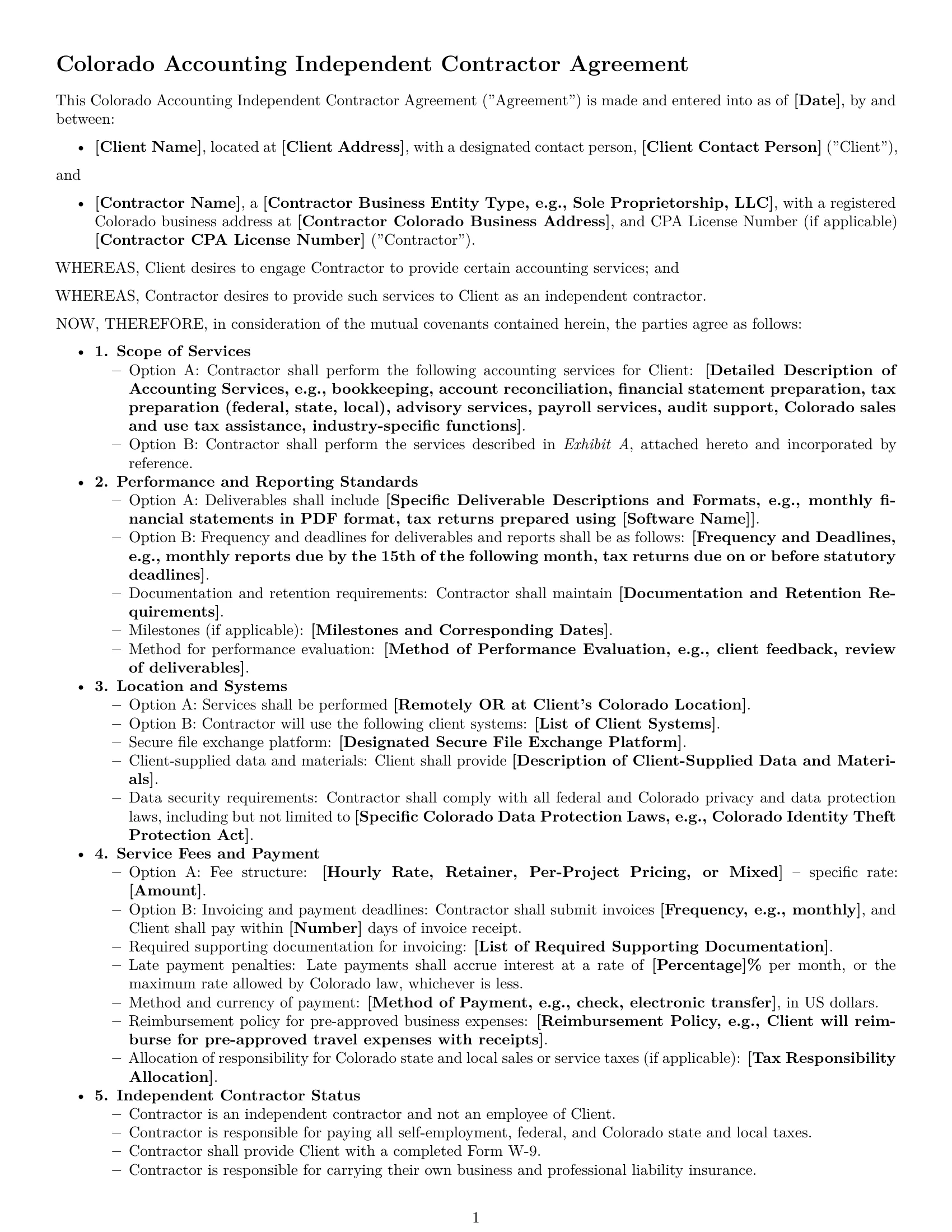 Preview page 1 of Free Colorado accounting independent contractor agreement template