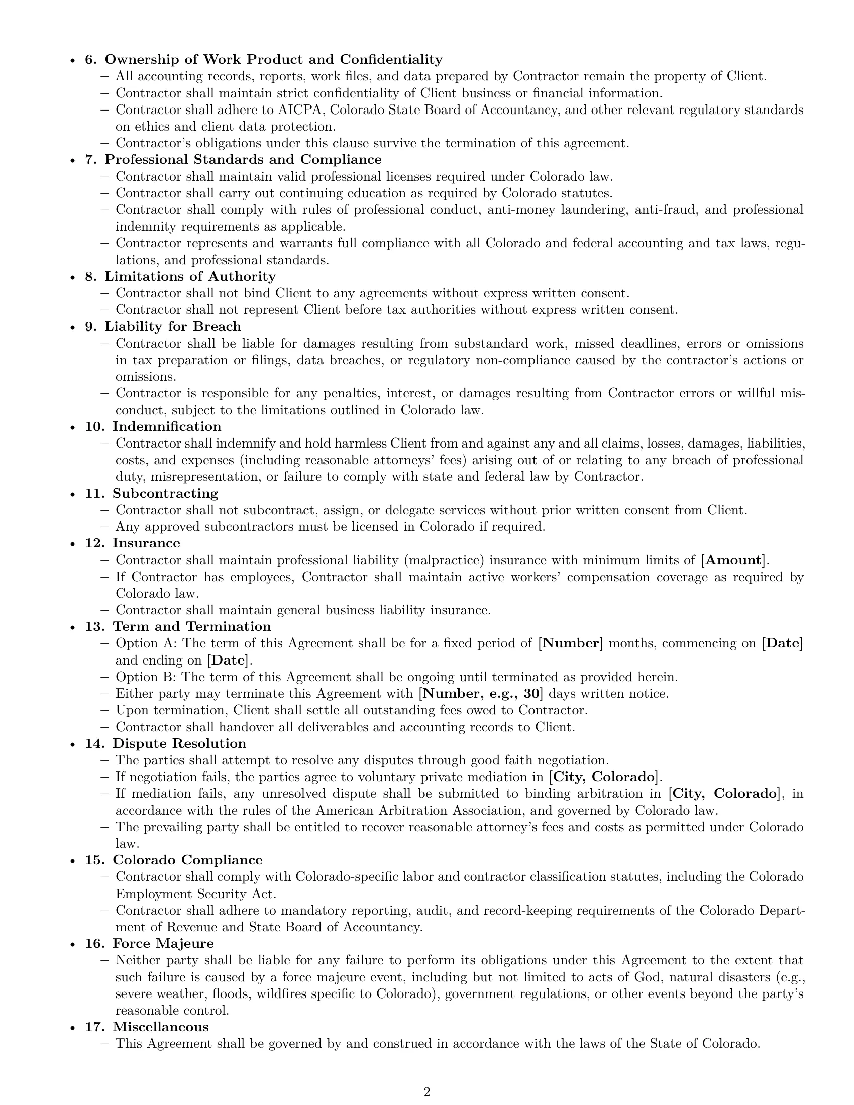 Preview page 2 of Free Colorado accounting independent contractor agreement template