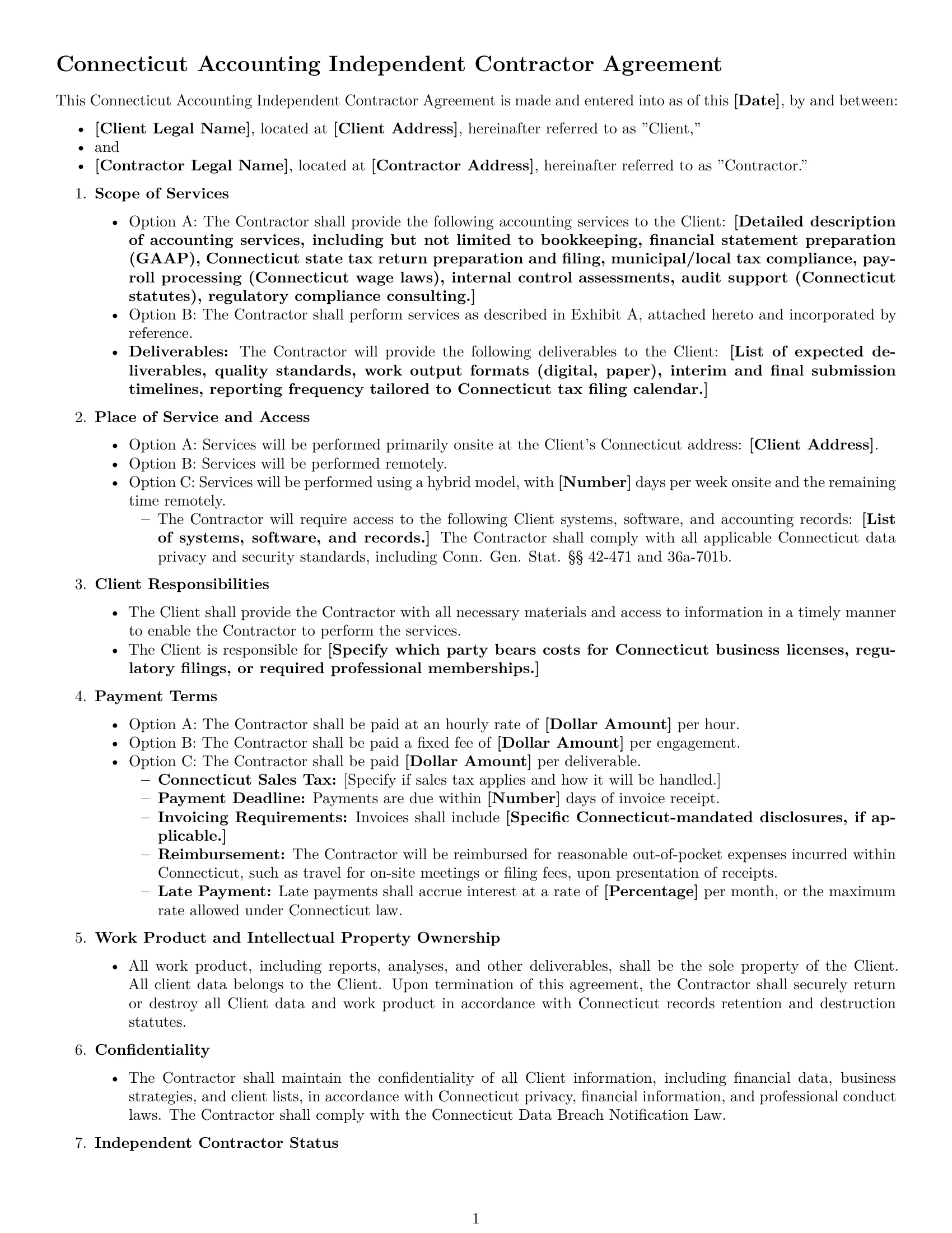 Preview page 1 of Free Connecticut accounting independent contractor agreement template