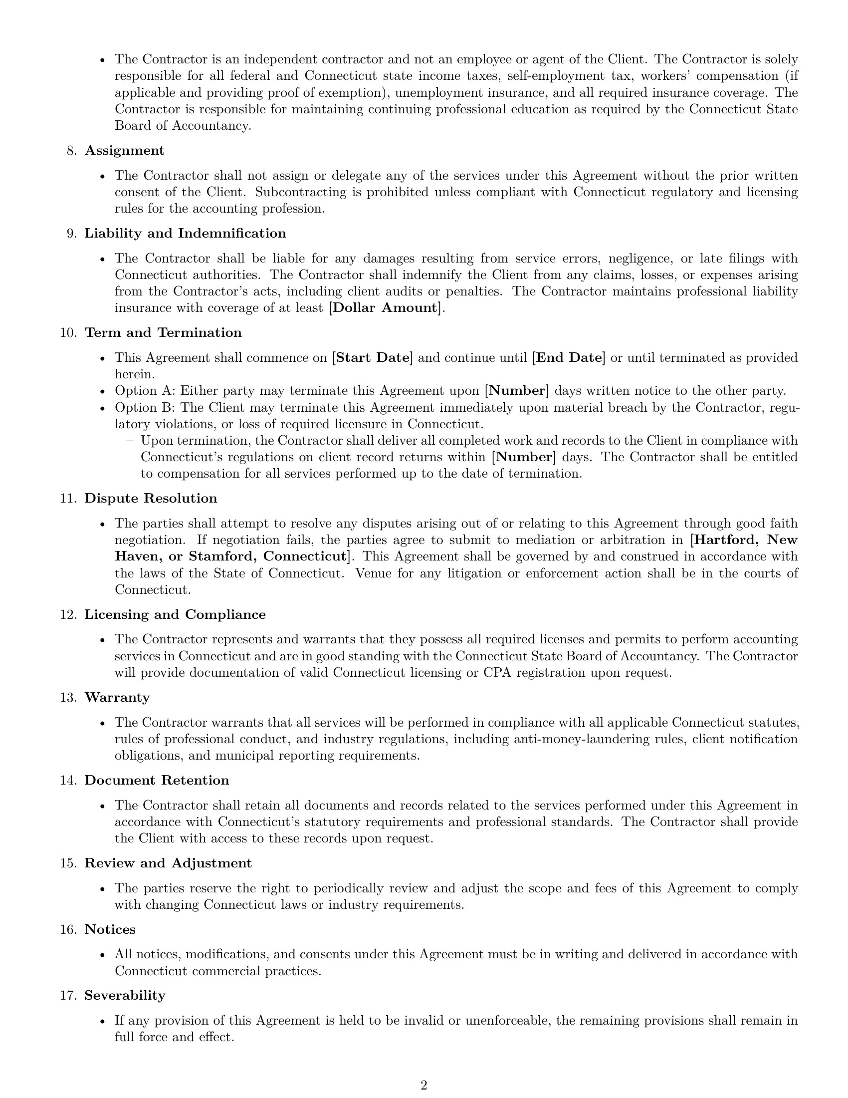 Preview page 2 of Free Connecticut accounting independent contractor agreement template