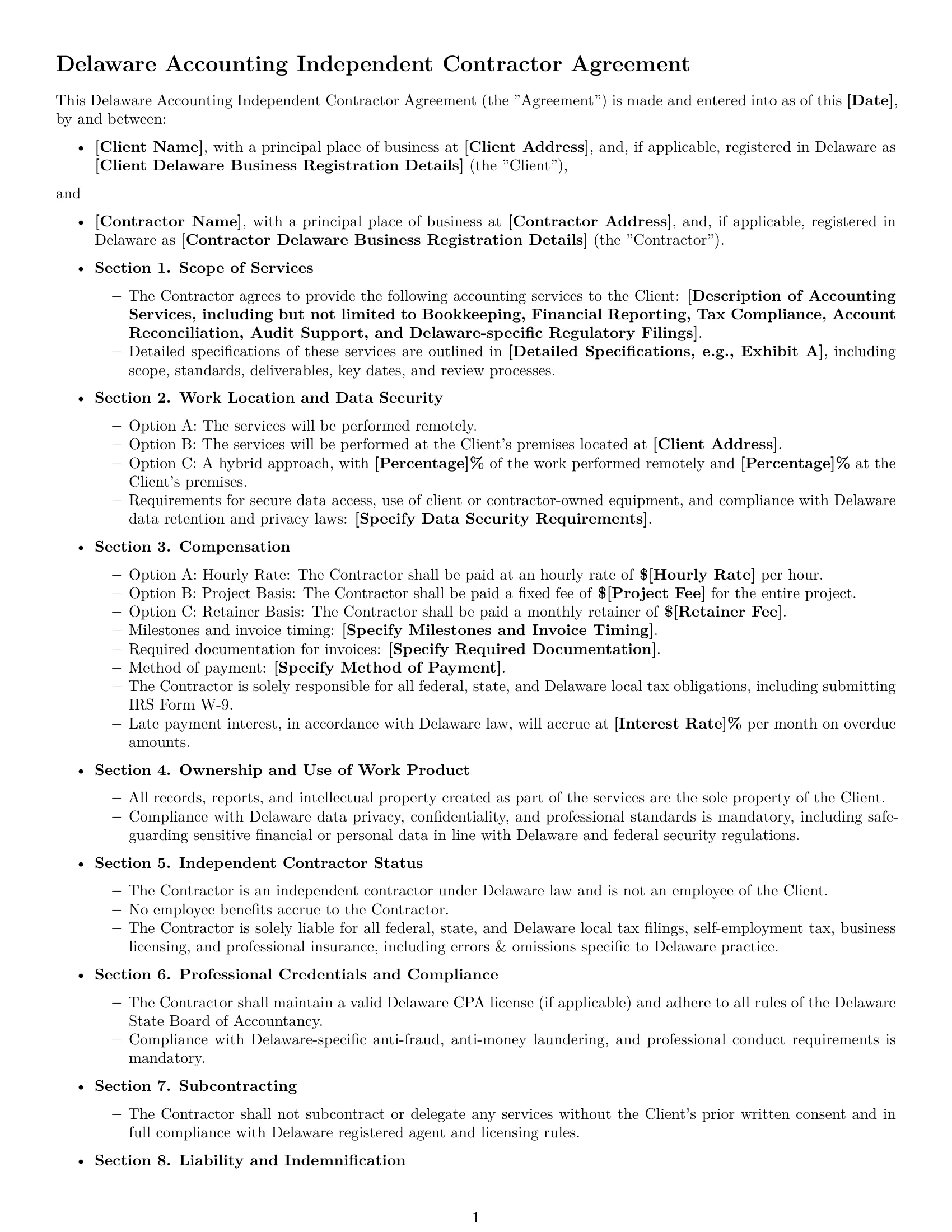 Preview page 1 of Free Delaware accounting independent contractor agreement template