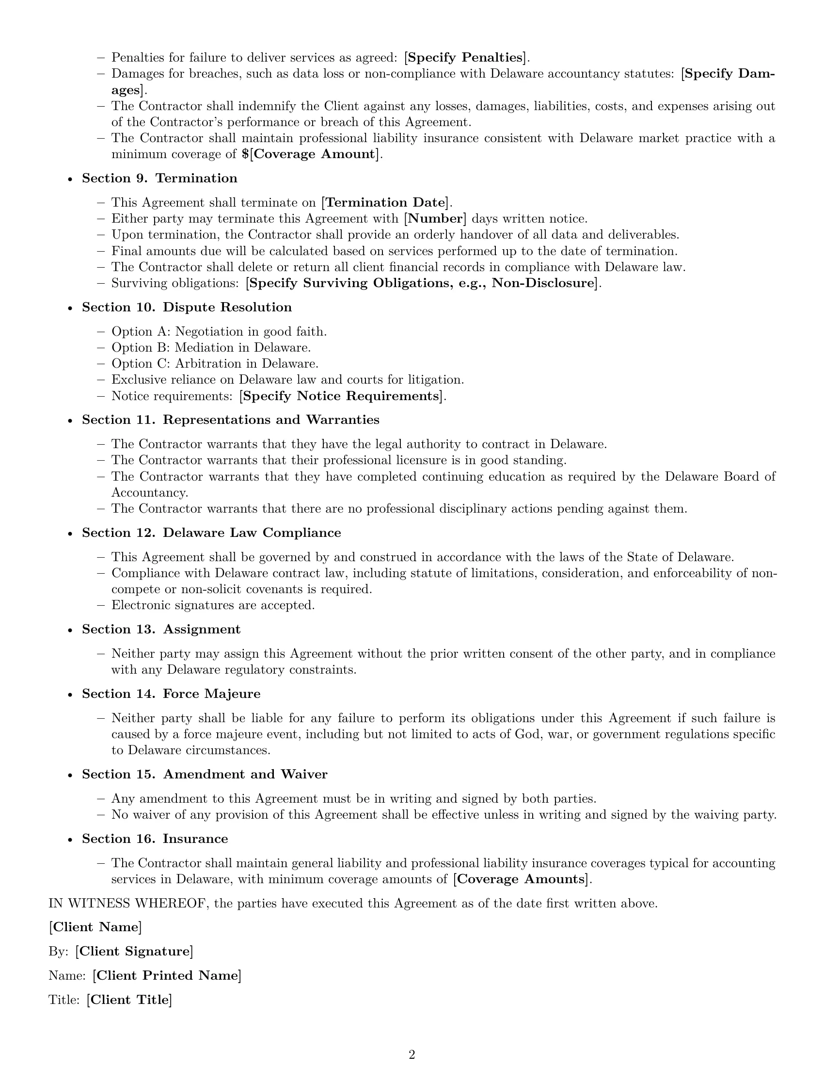 Preview page 2 of Free Delaware accounting independent contractor agreement template