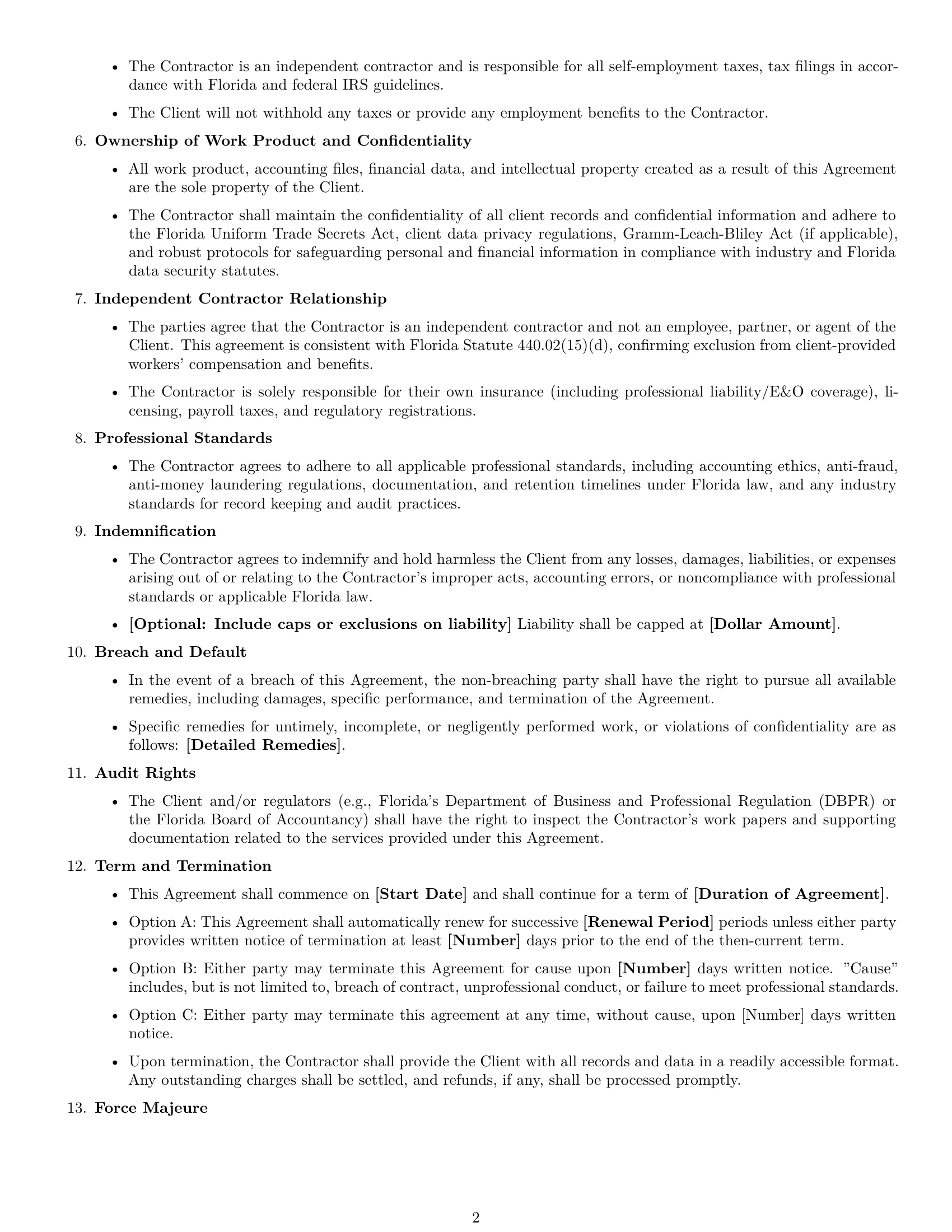 Preview page 2 of Free Florida accounting independent contractor agreement template