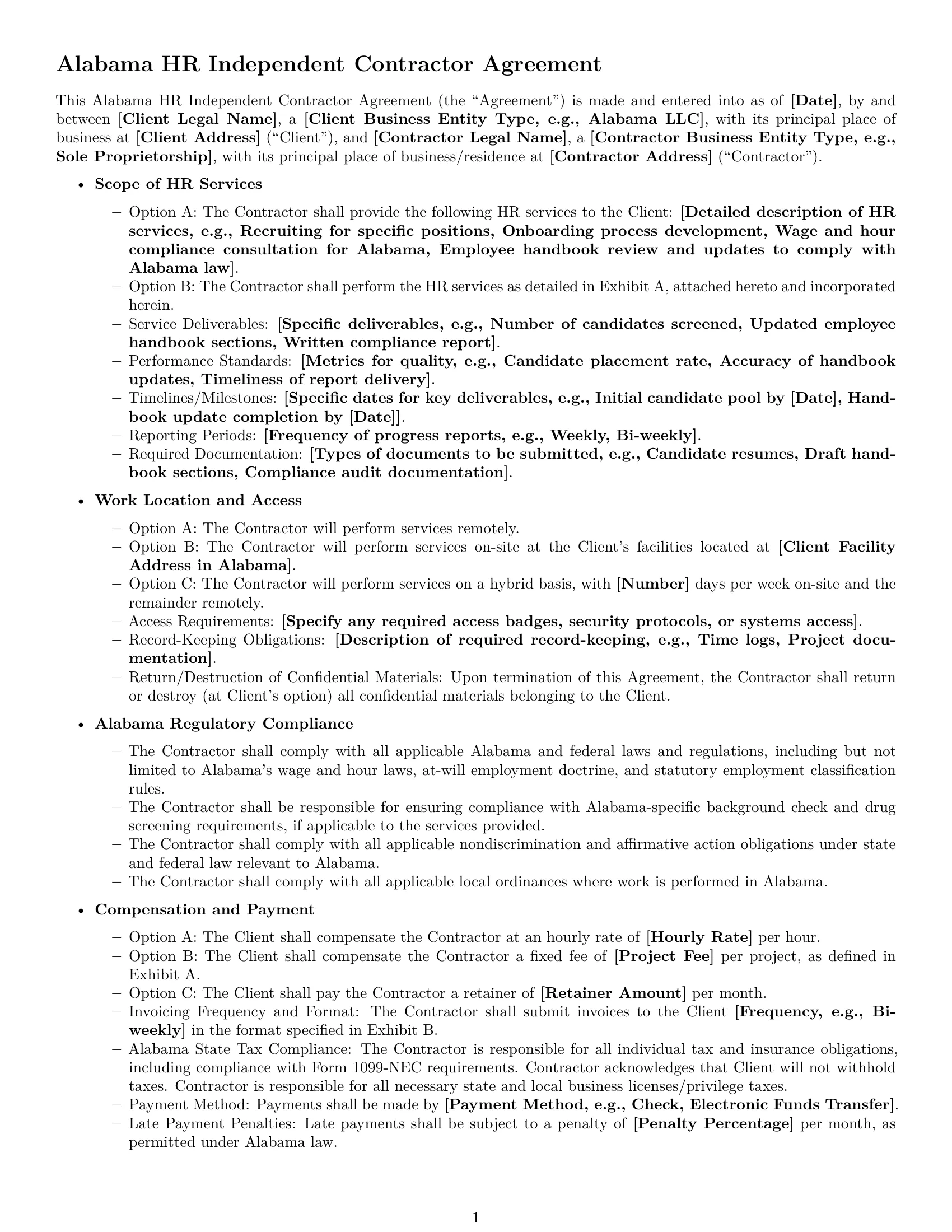 Preview page 1 of Free Alabama hr independent contractor agreement template