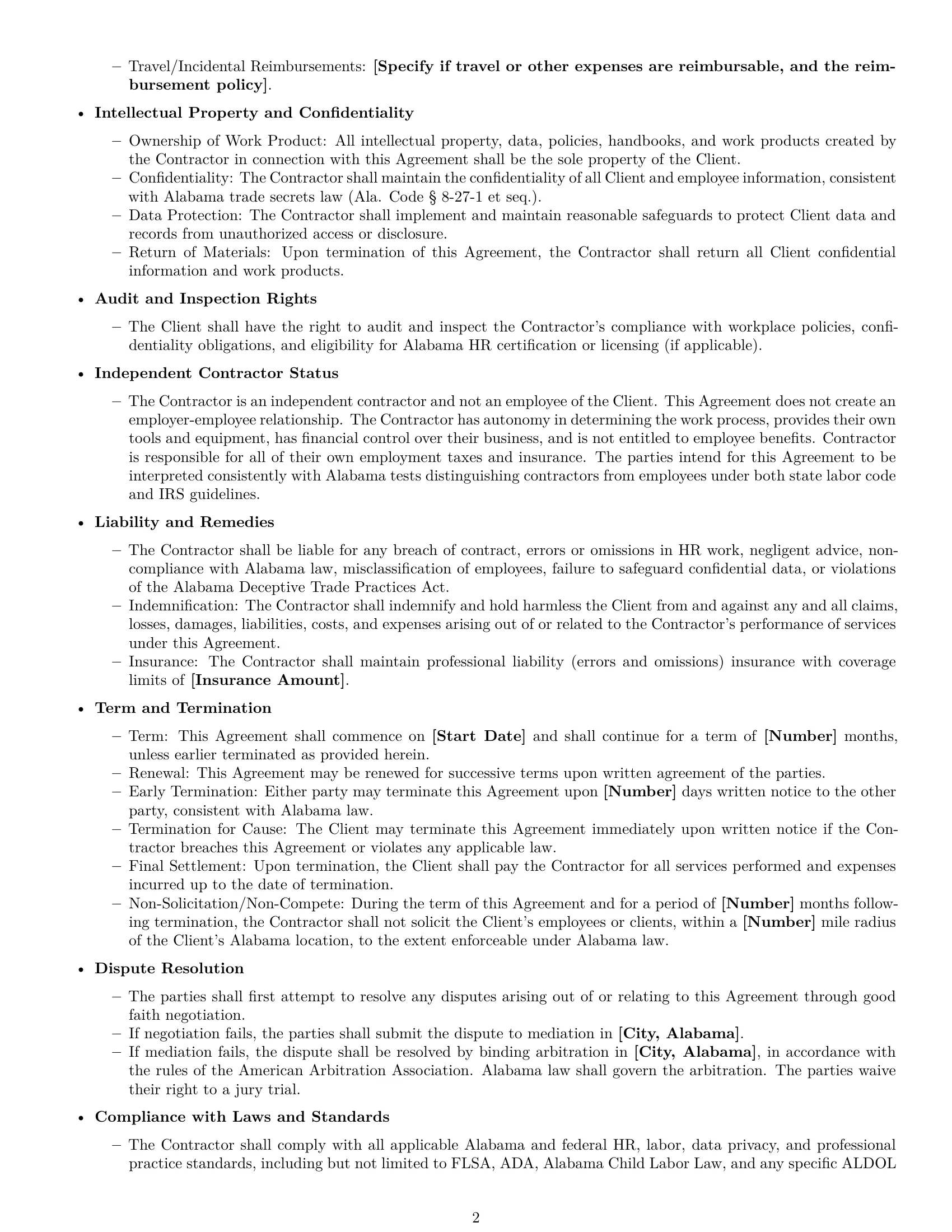 Preview page 2 of Free Alabama hr independent contractor agreement template